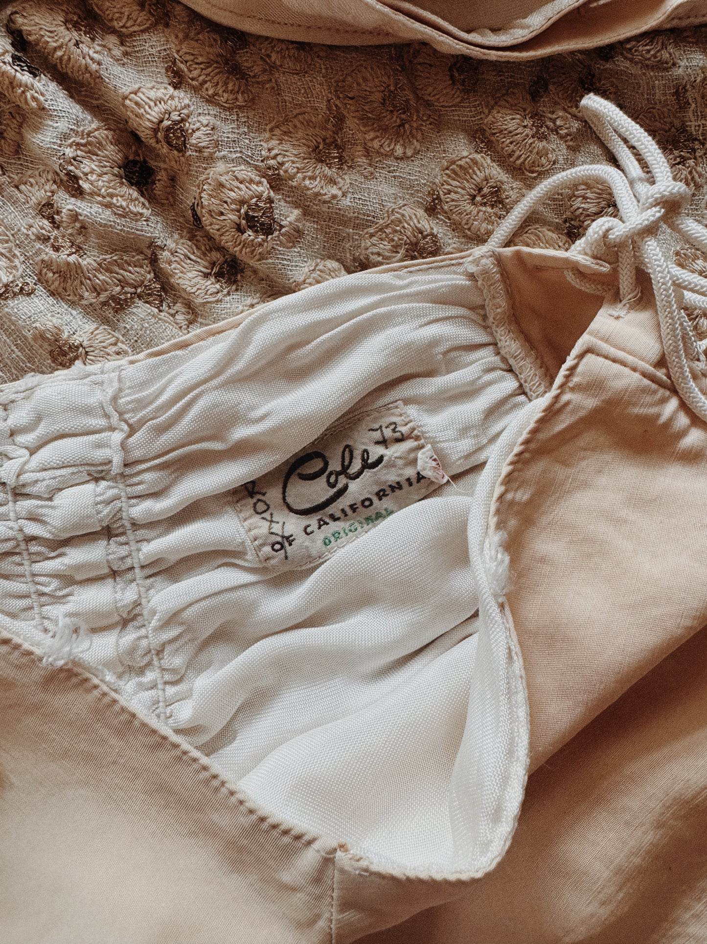 1942 Cole of California “Swoon Suit” Champagne Bombshell Ruched Lace Up Swimsuit- S/M-M
