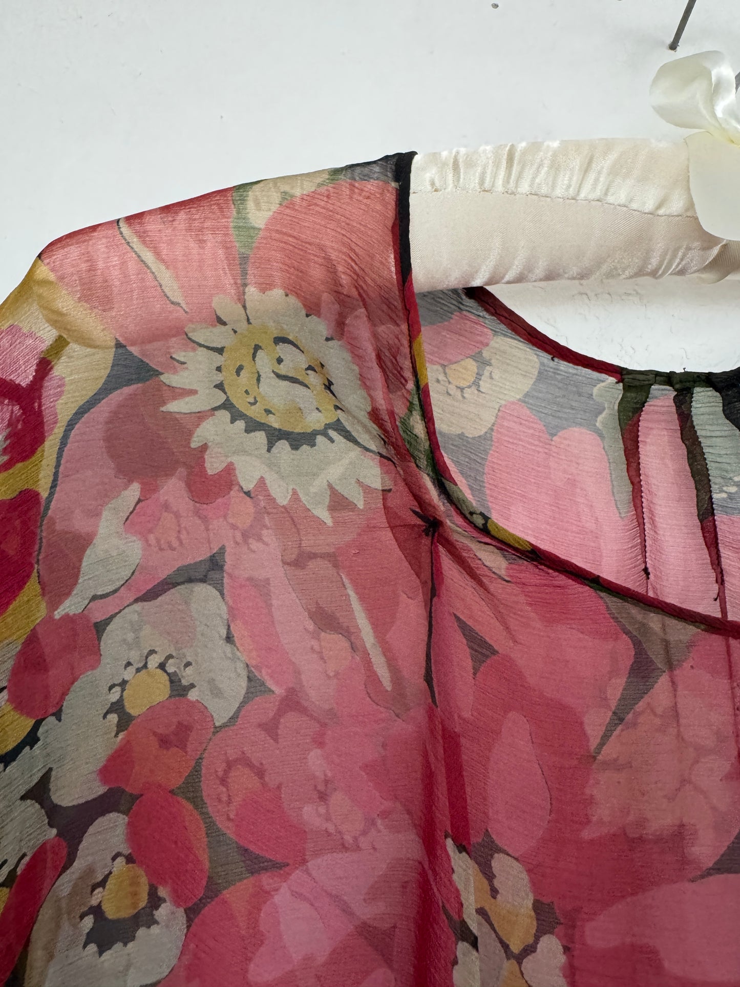 1930s Black Floral Chiffon Full Length Gown- S/M