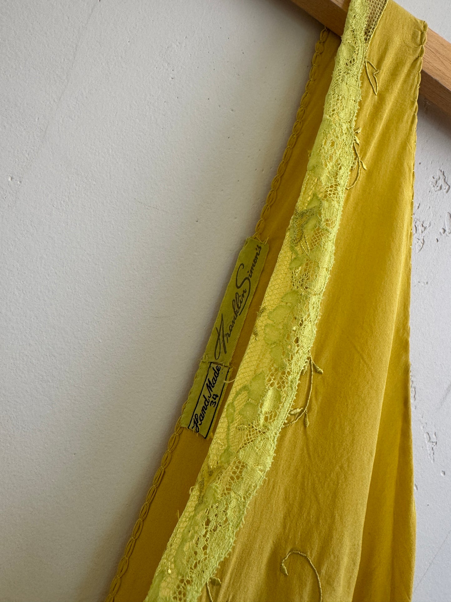 1930s/40s Marigold Silk Embroidered Slip Dress- S