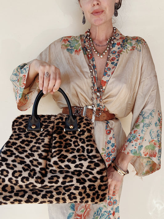 1950s Jumbo Leopard Faux Fur Handbag