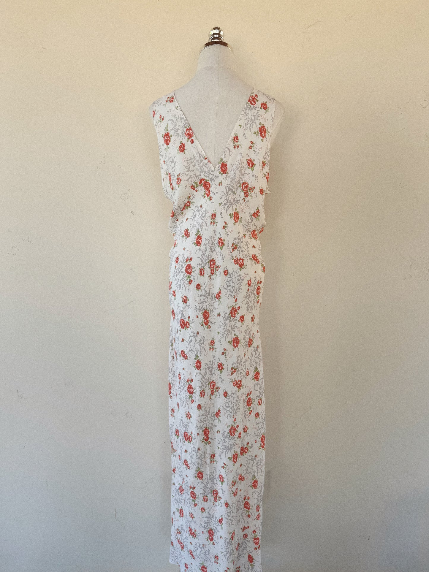 1940s Rose + Lily of the Valley Ruffle Cold Rayon Slip Dress w/ Blue Bows- M-M/L