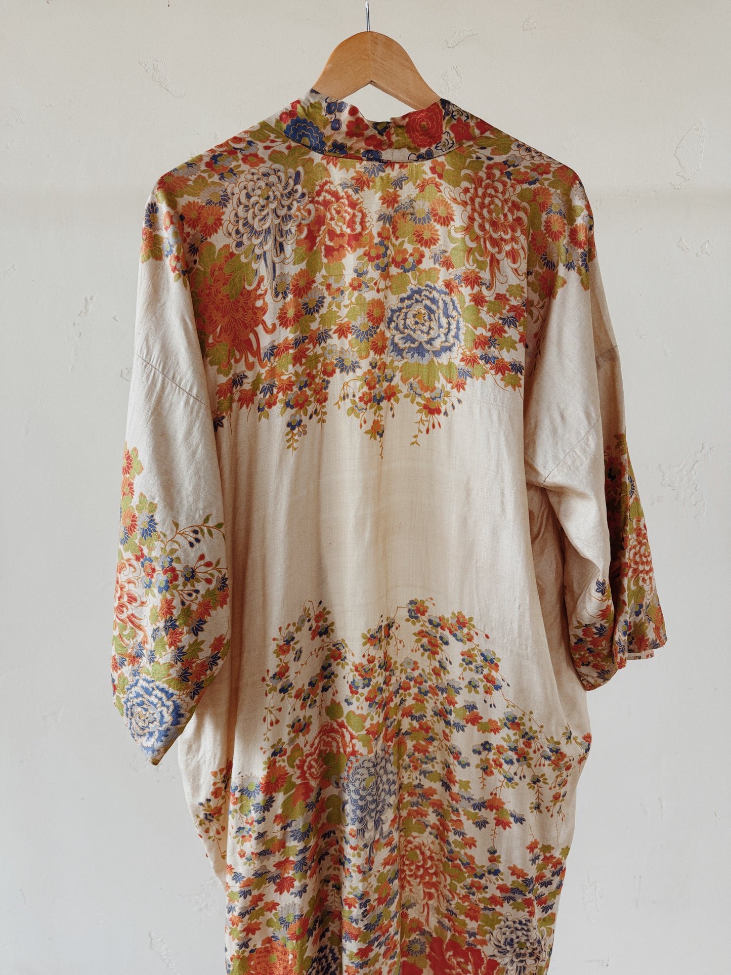 1920s Unique Chartreuse + Orange Pongee Silk Duster Robe