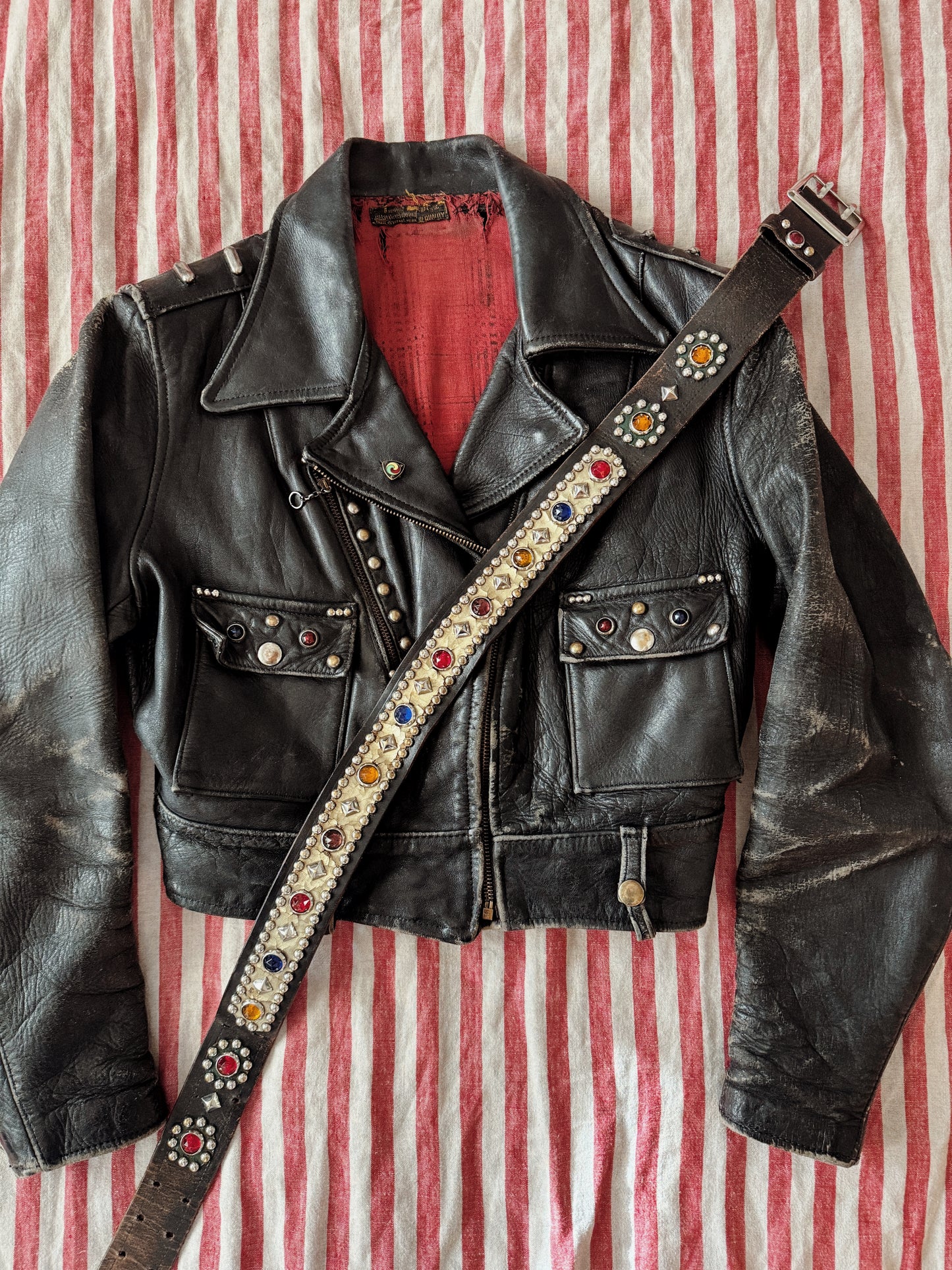 1947 Rare Embellished Harley Davidson Cycle Queen Moto Jacket- S/M