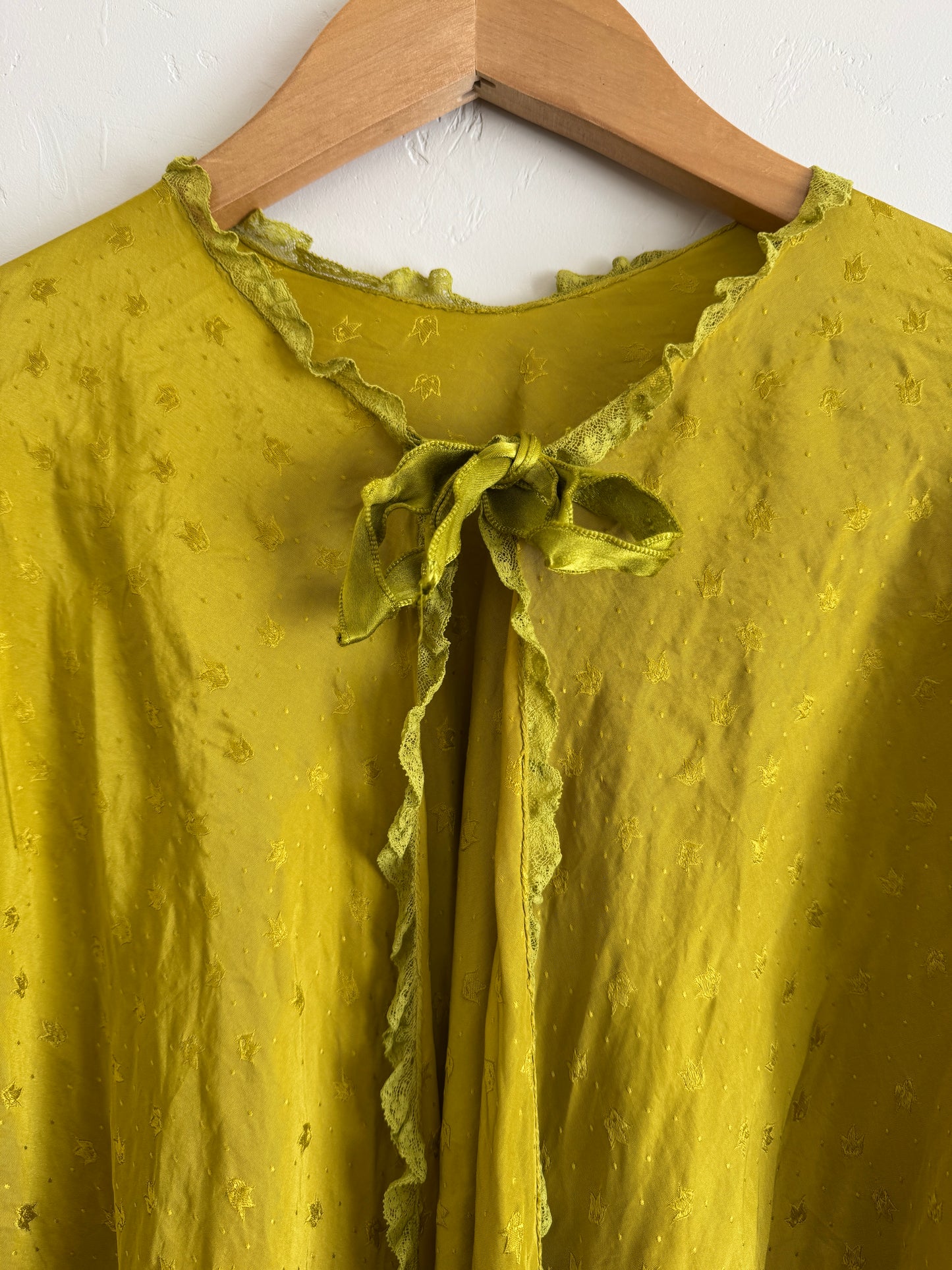 1930s Olive Silk Handkerchief Bed Jacket- S-M
