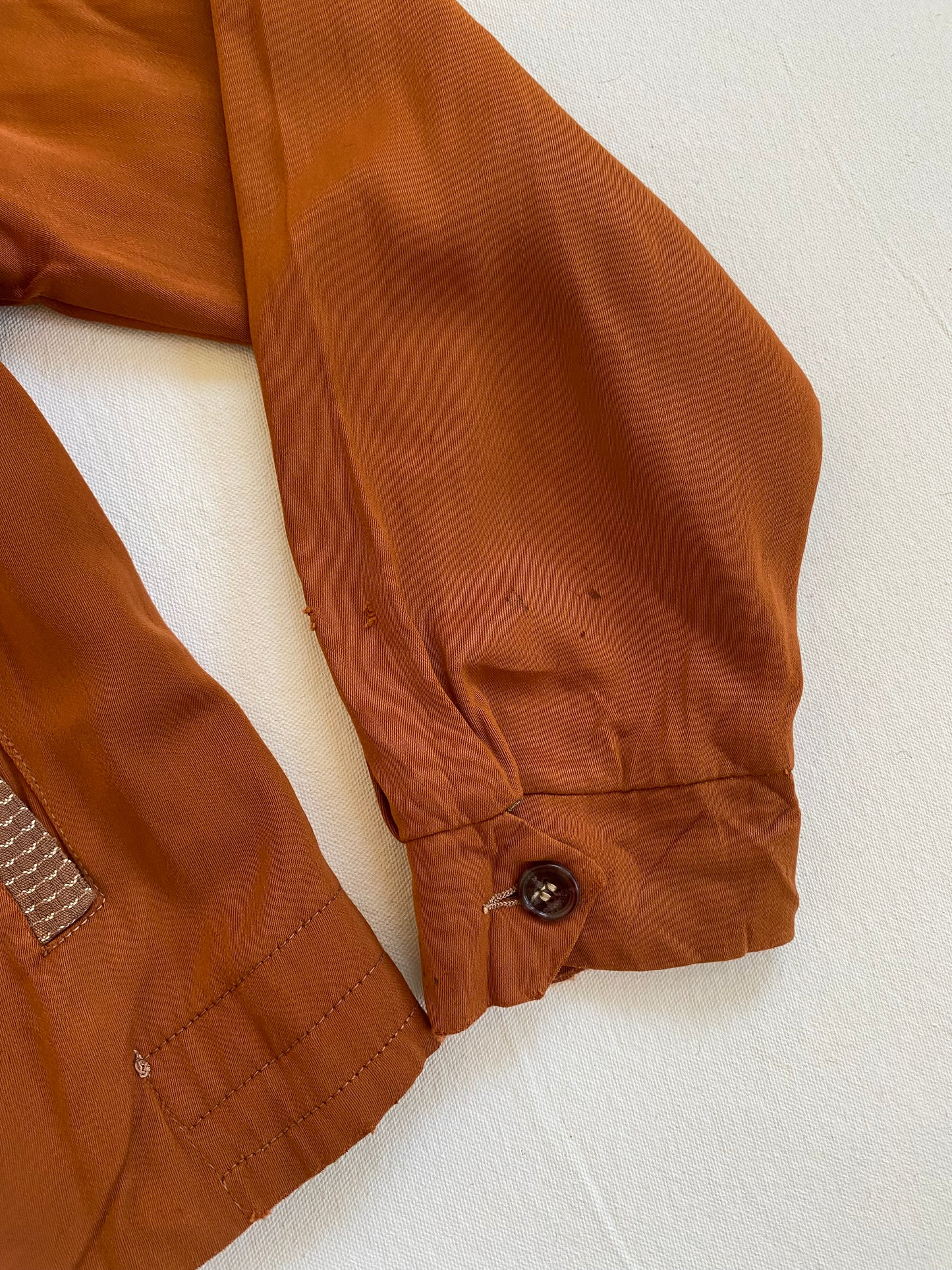 1950s Burnt Orange Gabardine Two Tone Cropped Ricky Jacket- XS/S