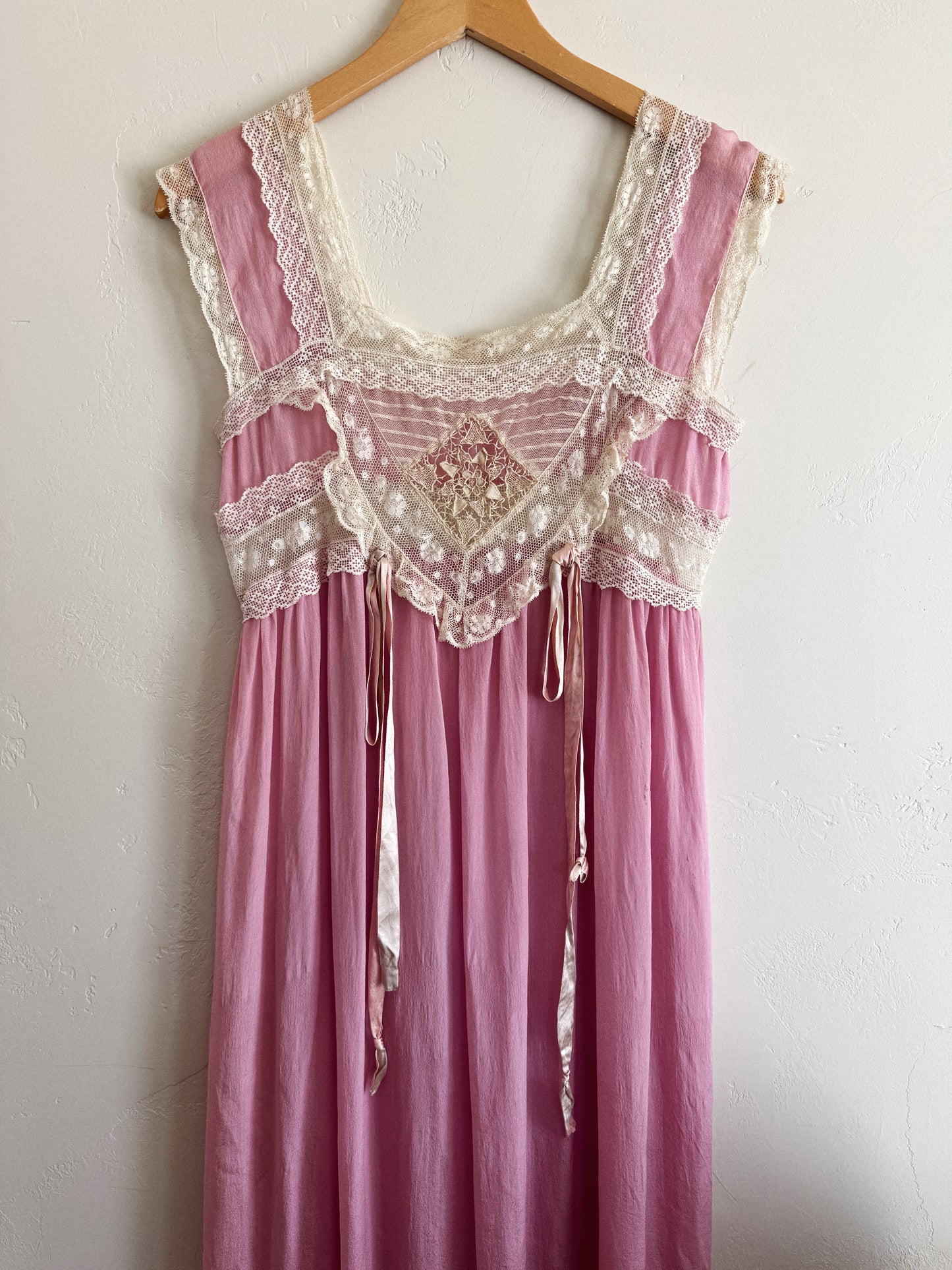 Edwardian Lavender Silk + Lace Nightgown Dress- S/M