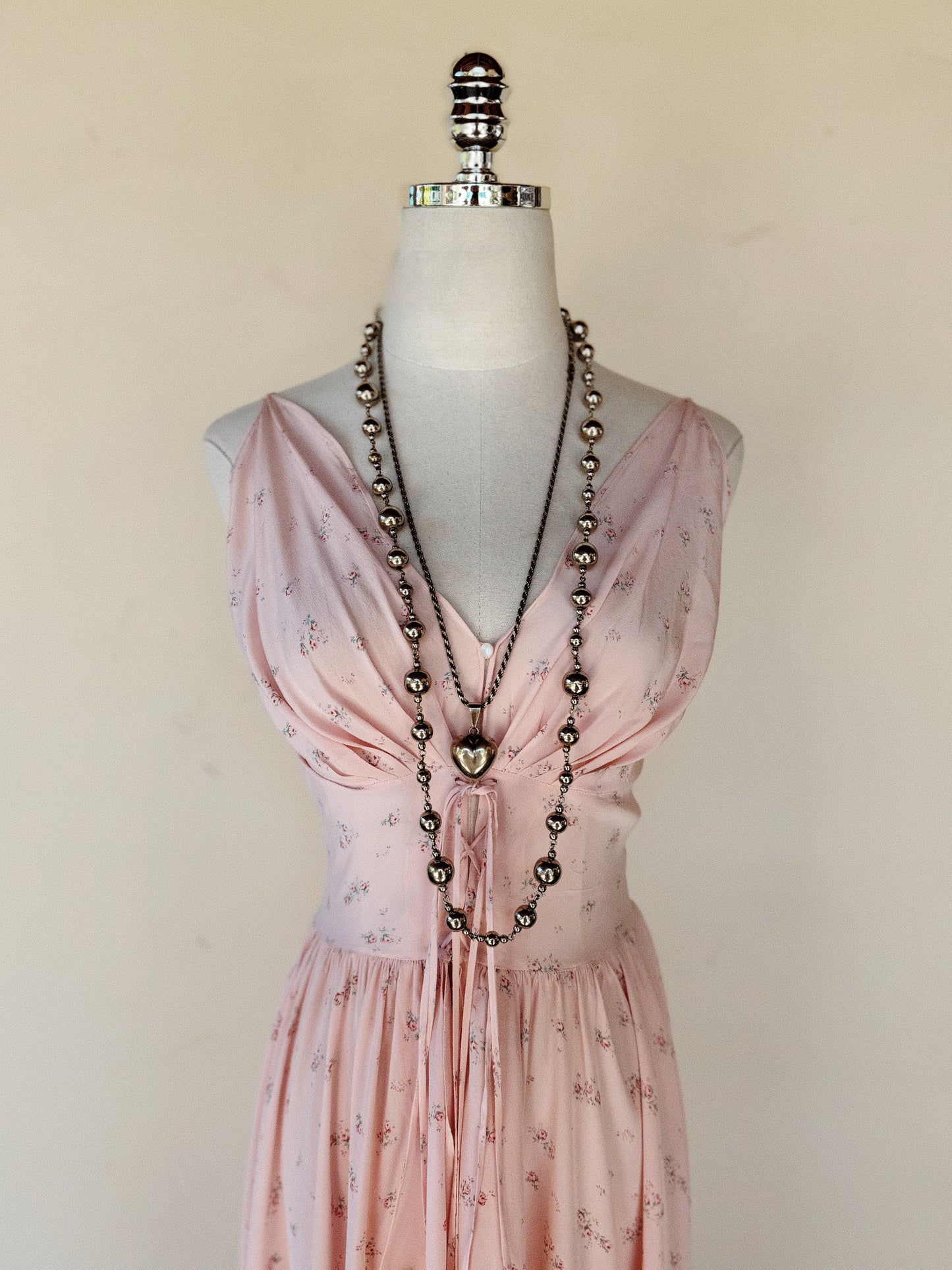1930s Exquisite Corset Silk Crepe Slip Dress w/ Rose Print- XS-S