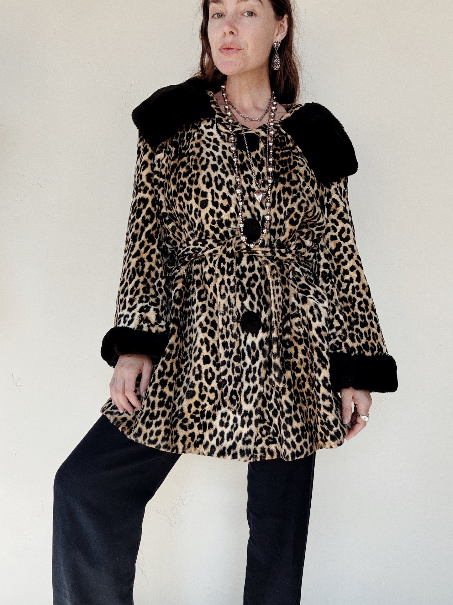 1960s Leopard Faux Fur Coat