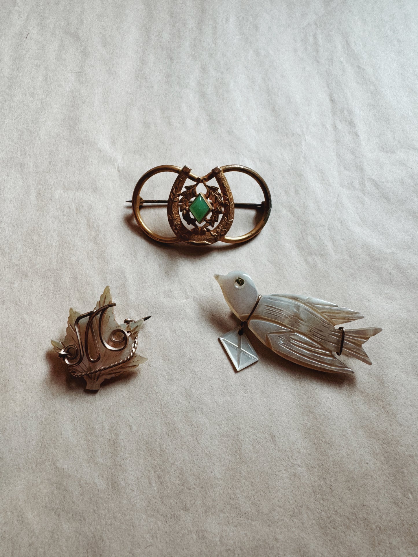 1940s Sweetheart “M” Mother of Pearl Maple Pin