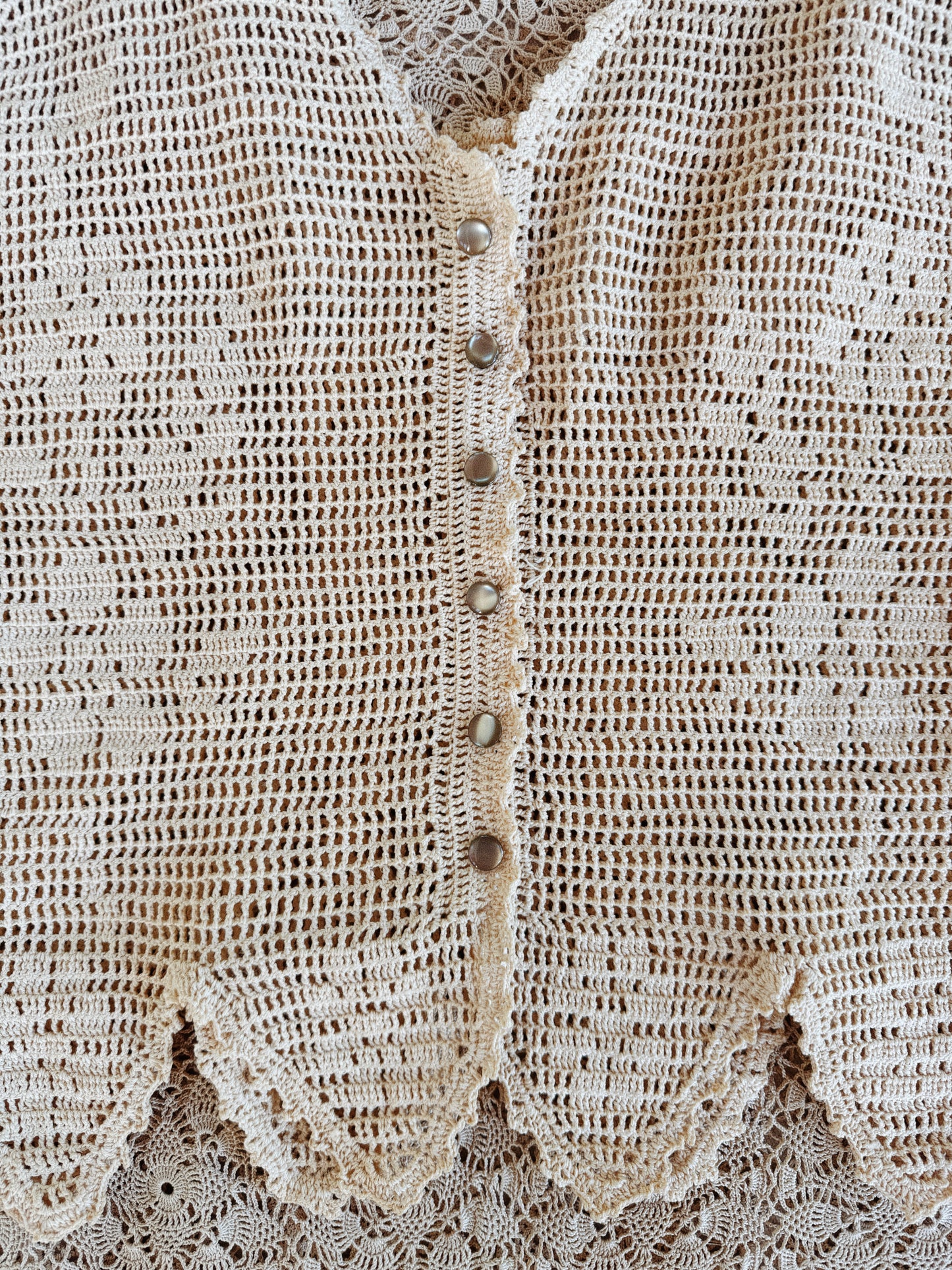 1960s Cotton Crocheted Top w/ Handkerchief Hem- S/M