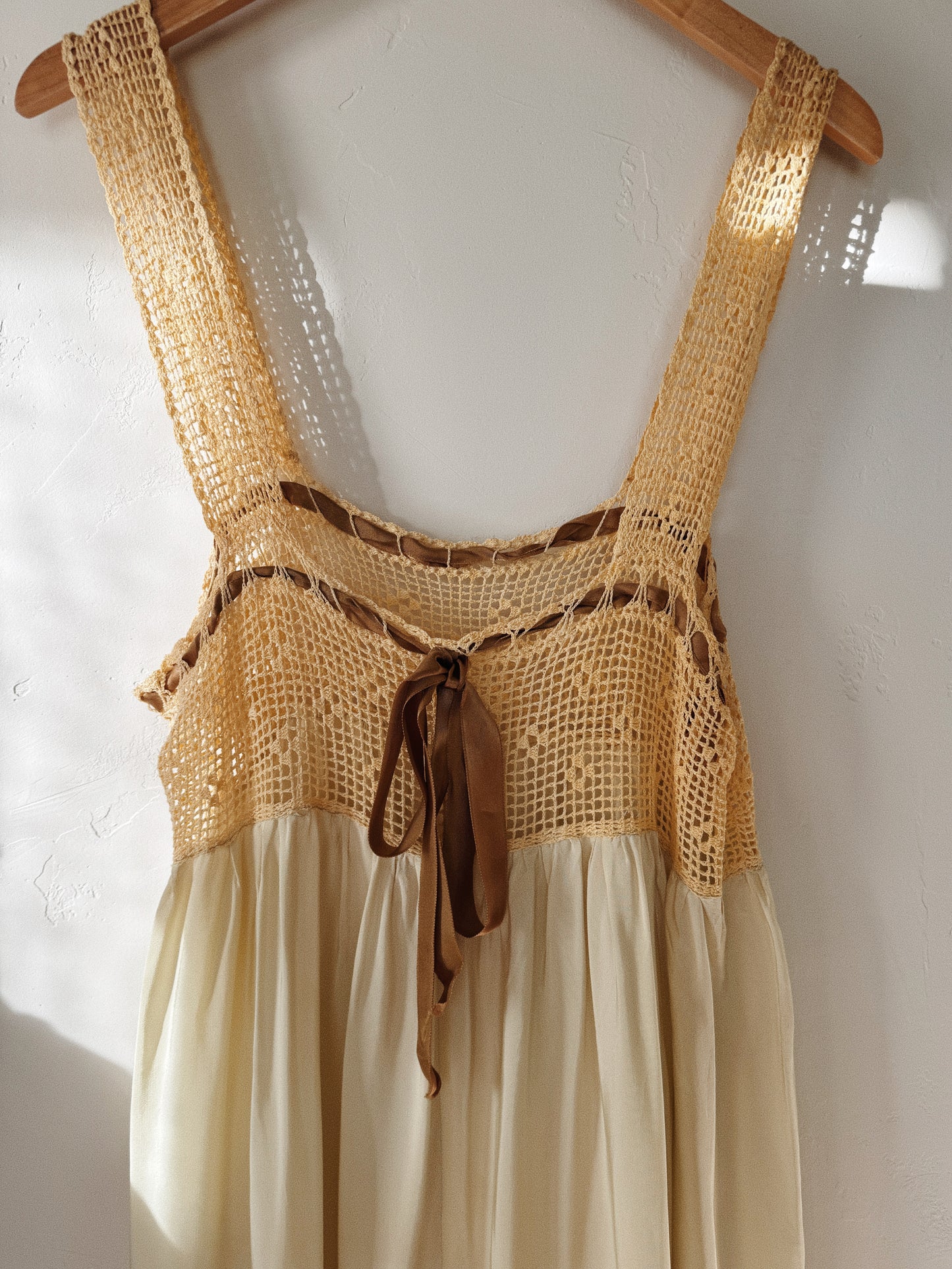 Antique Mint Green Silk Nightgown w/ Crocheted Yolk- S/M-M/L