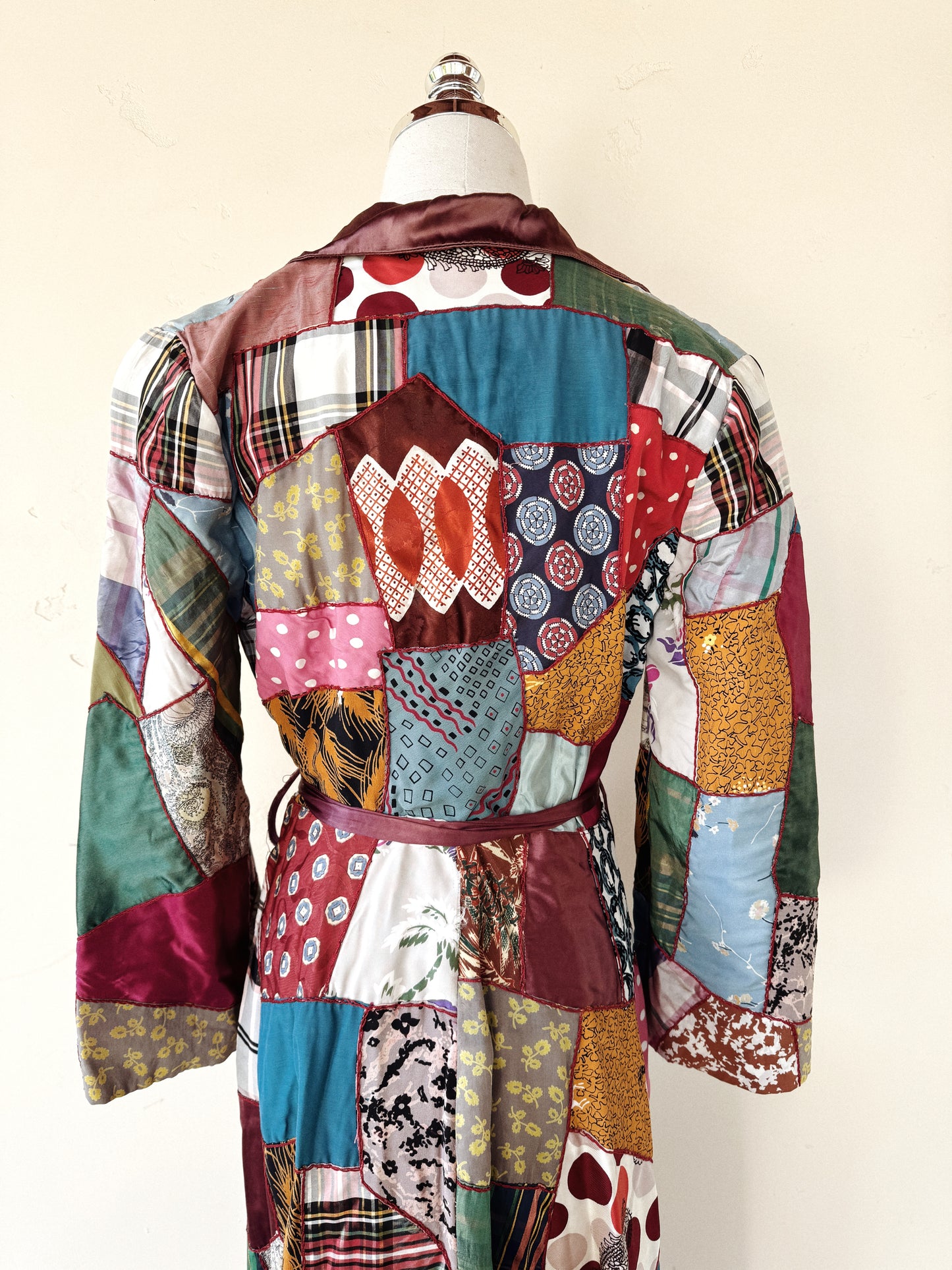 1940s Crazy Quilt Dressing w/ Rayon Patches- S/M-M