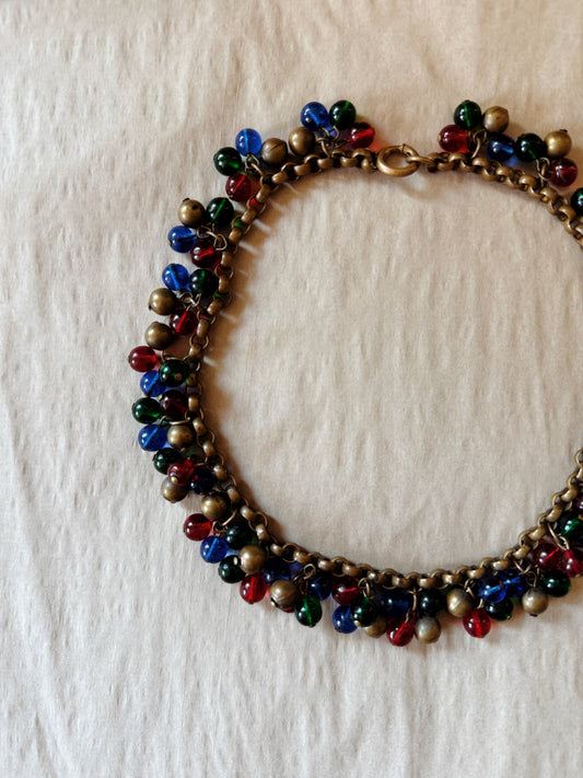 1930s Czech Glass + Brass Cluster Necklace