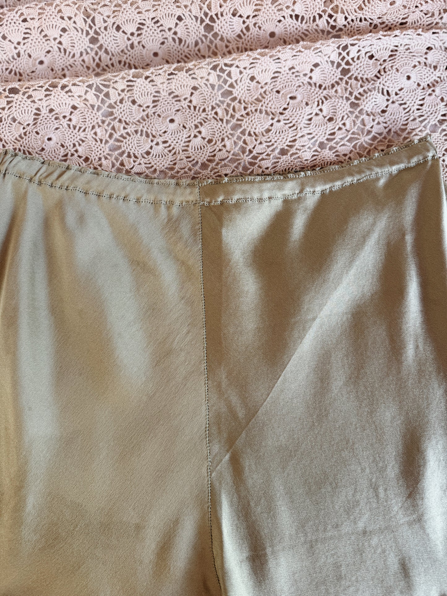 1930w Sage Charmeuse Silk + Lace Tap Shorts- S/M