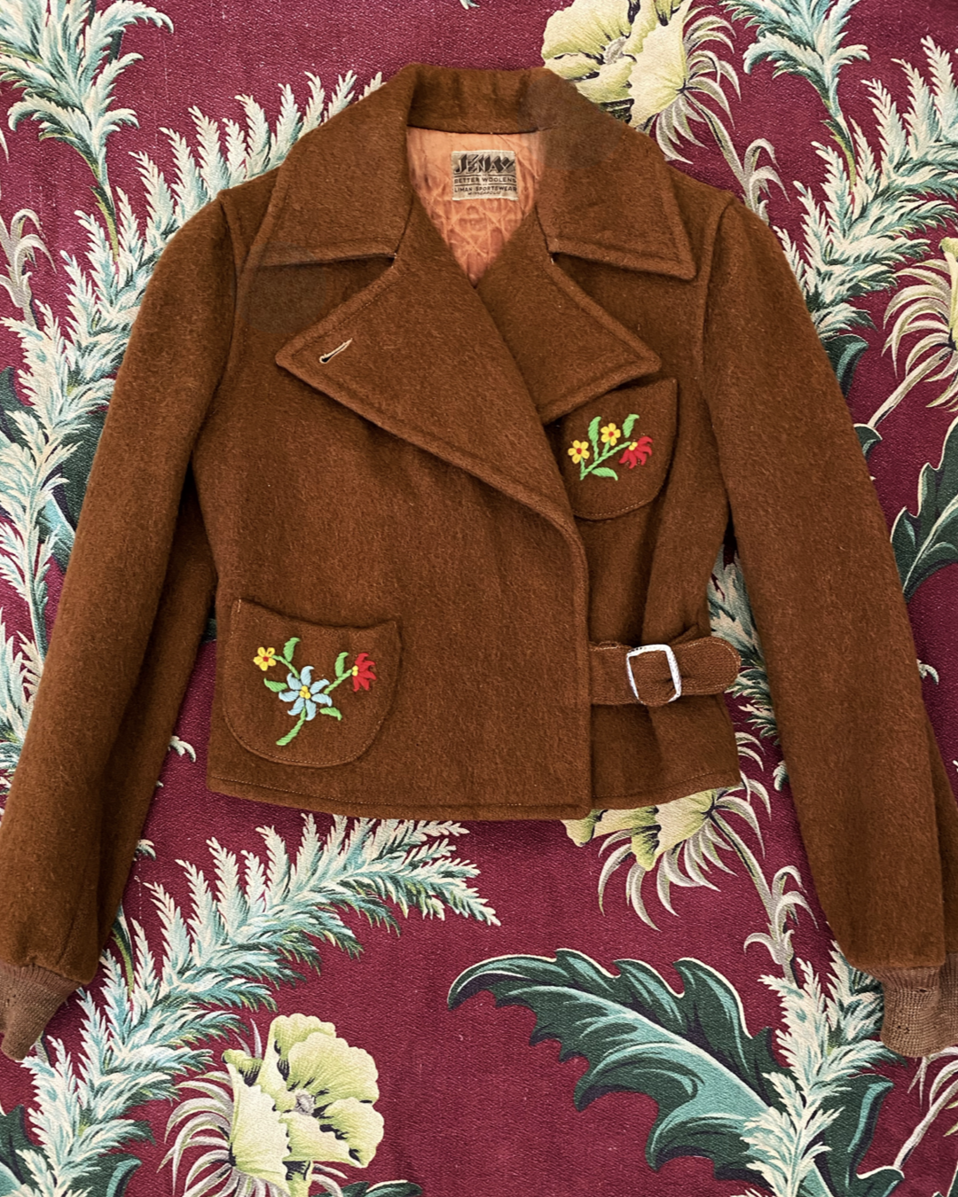 1930s Rare Brown Embroidered Cropped Ski Winter Jacket- S/M