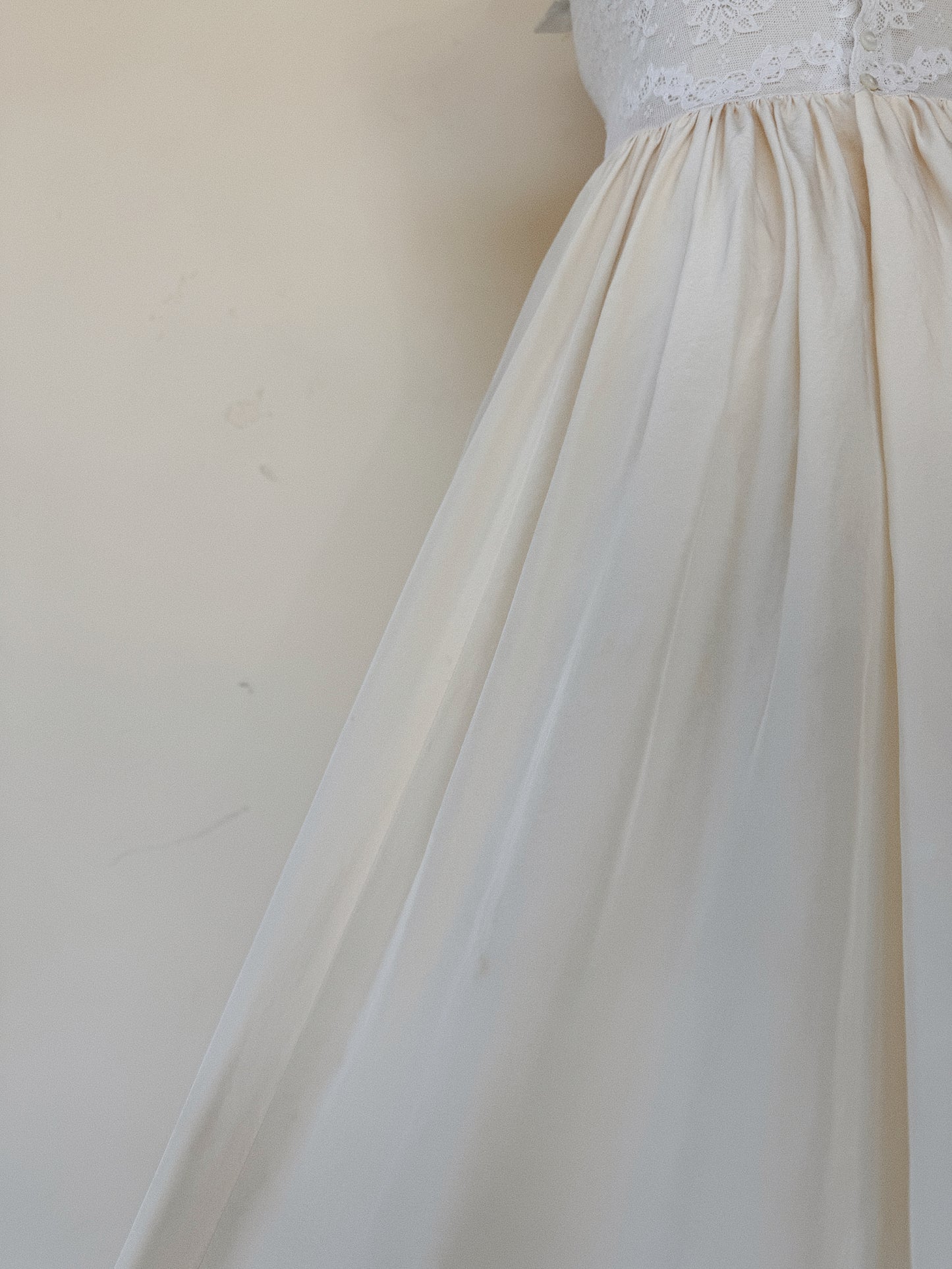 1940s Ivory Silk + Lace Slip Dress w/ Pale Blue Satin Ribbon- XS-S