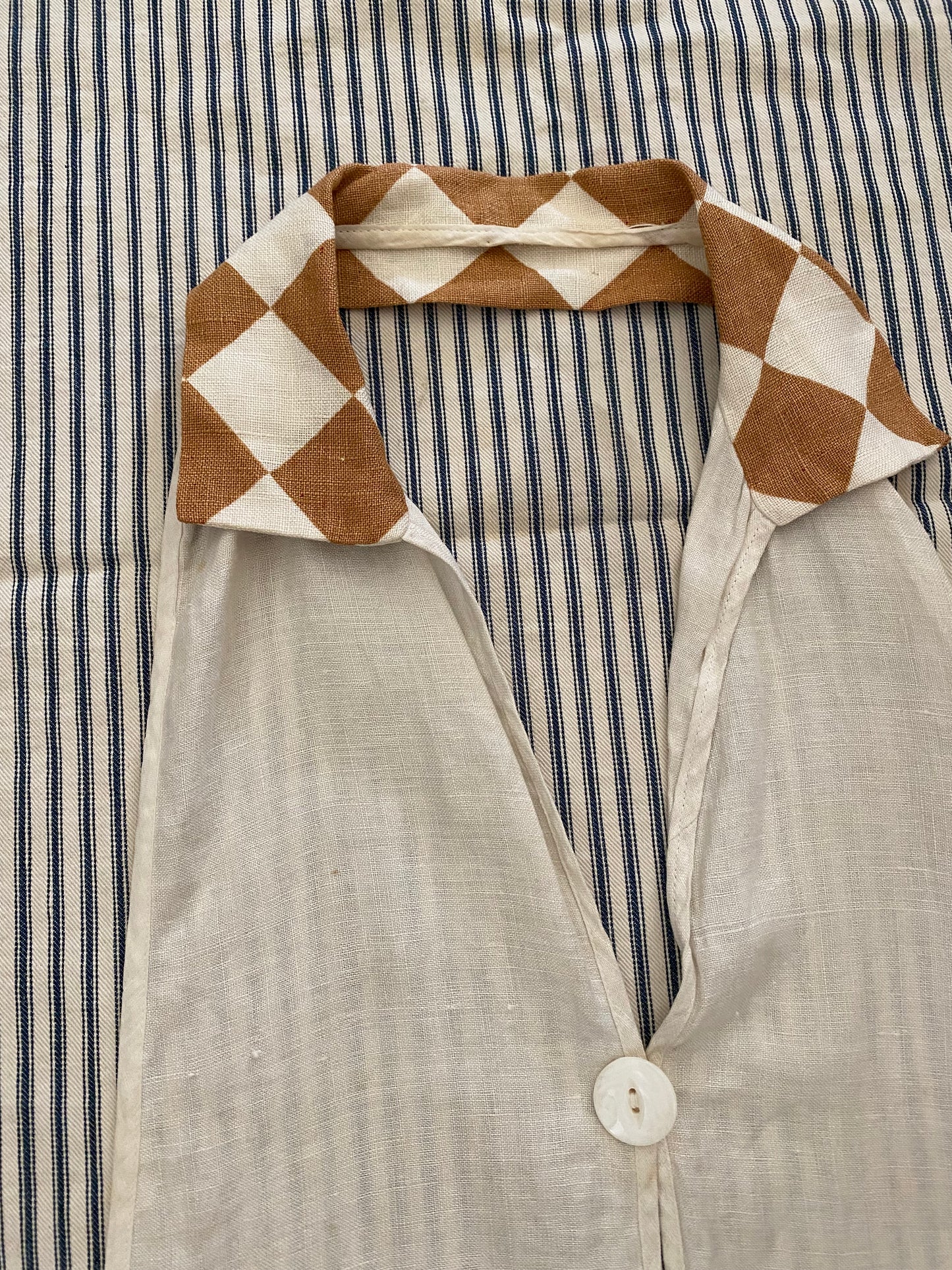 1930s Novelty Checkered Cotton Linen Dicky- S/M