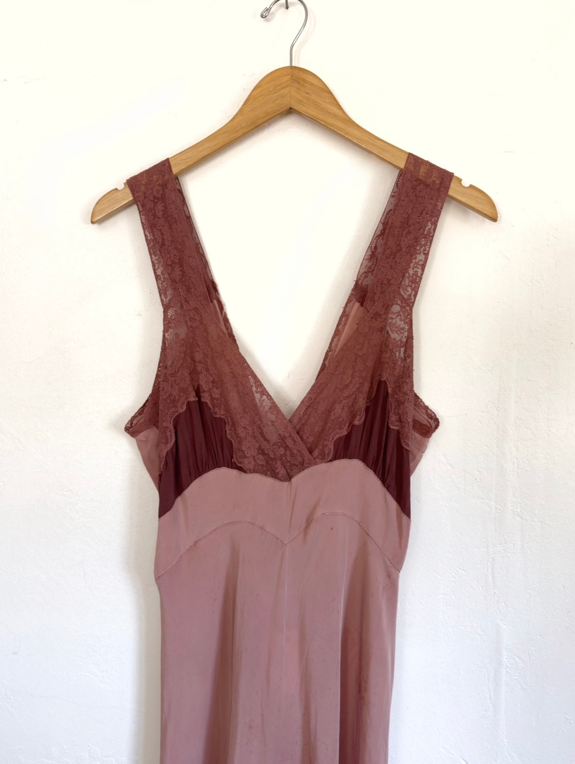 1940s Plum Chiffon Rayon + Lace Slip Dress- M-L