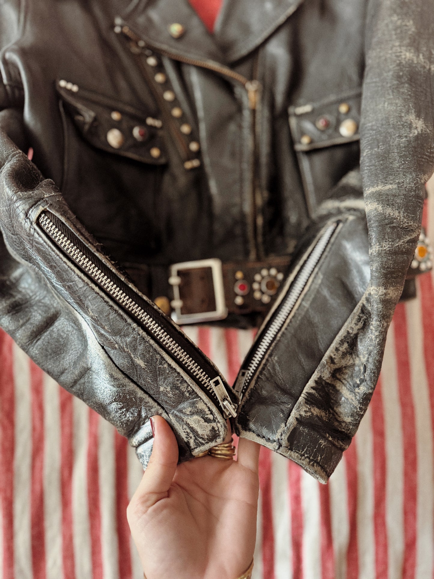 1947 Rare Embellished Harley Davidson Cycle Queen Moto Jacket- S/M