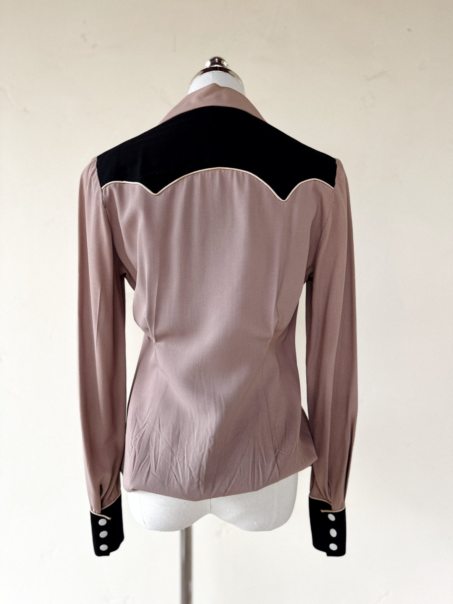 1940s Mauve + Black Horse Chain Stitched + Studded Top- S/M