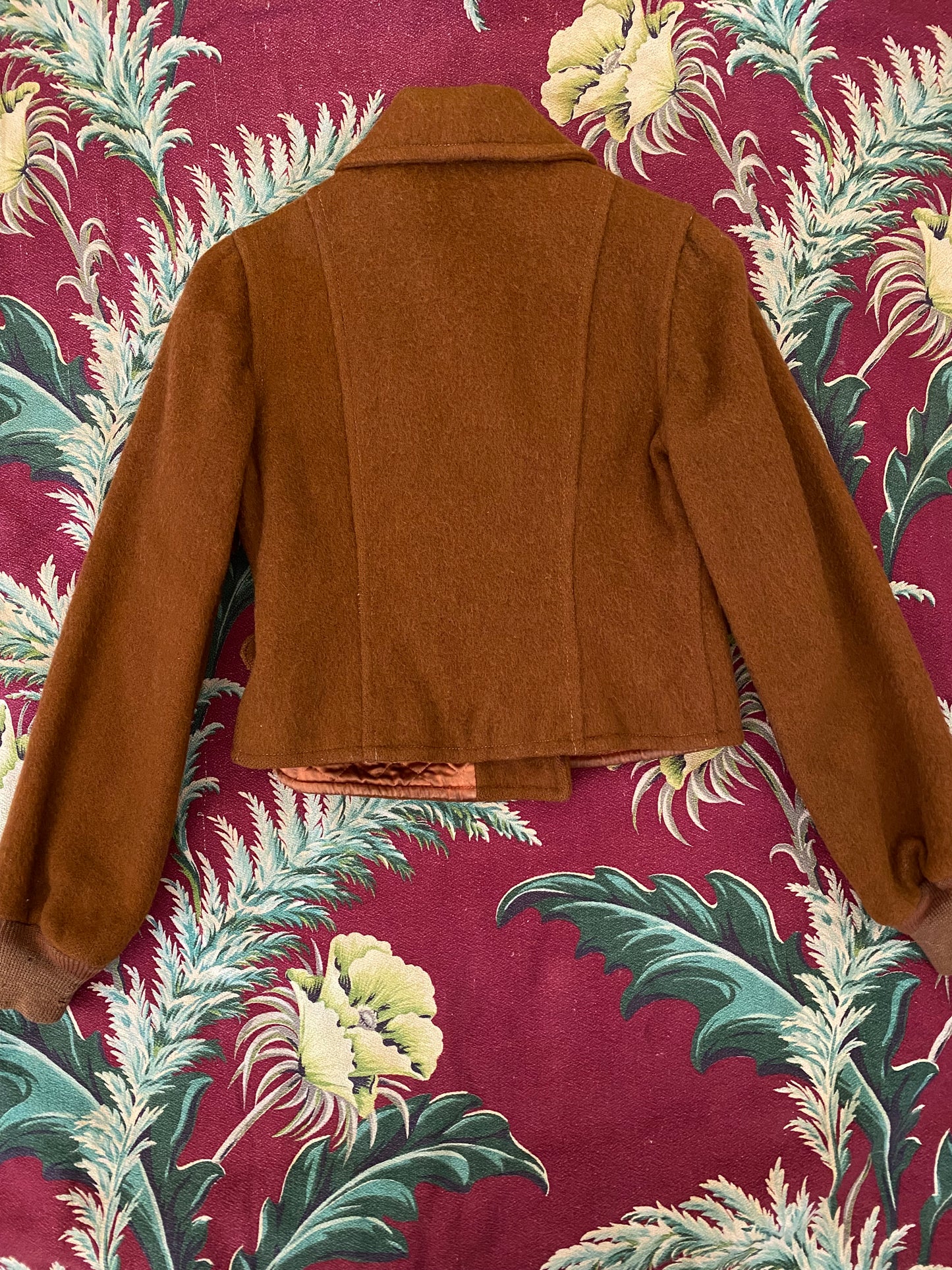 1930s Rare Brown Embroidered Cropped Ski Winter Jacket- S/M