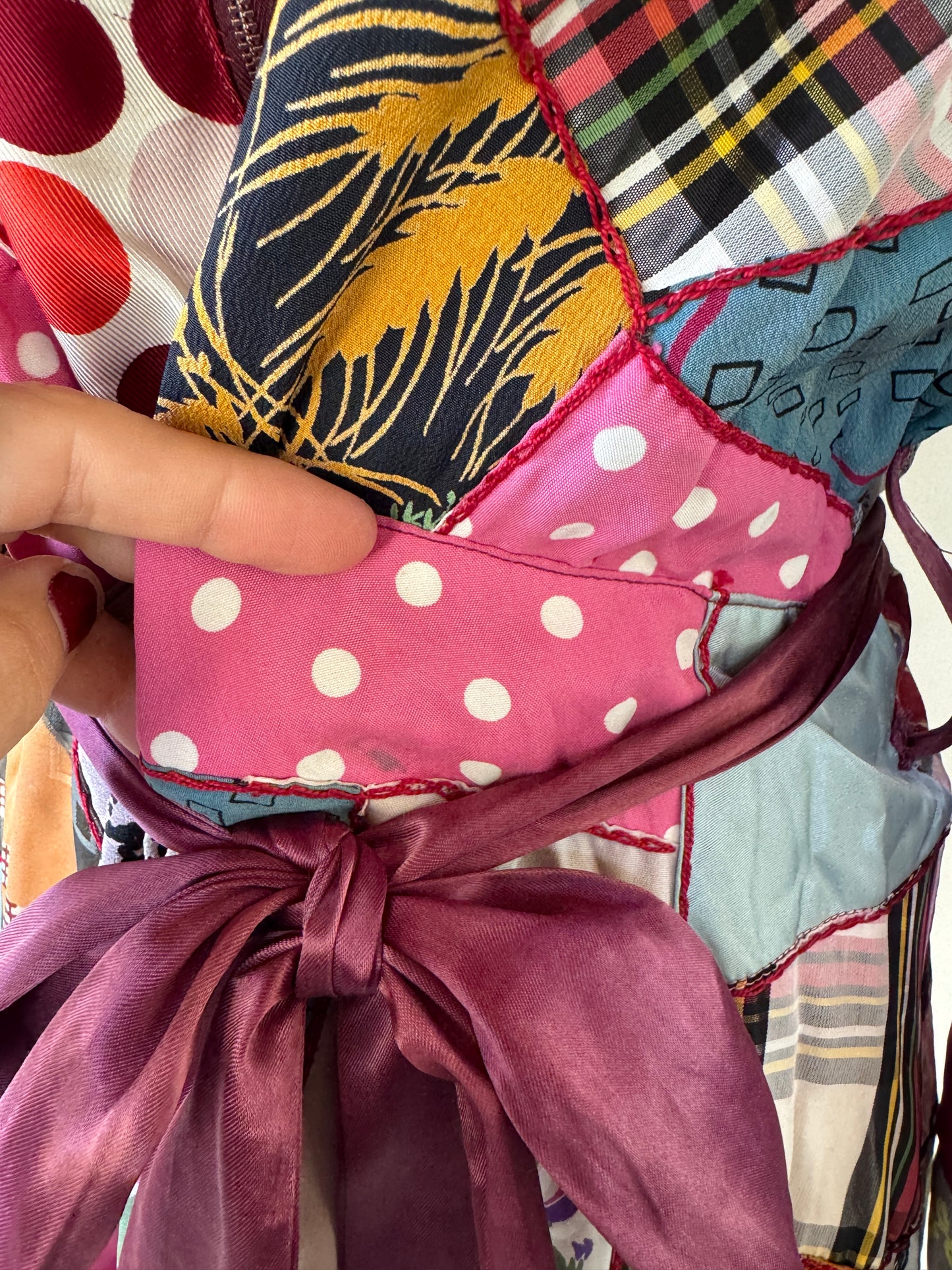 1940s Crazy Quilt Dressing w/ Rayon Patches- S/M-M