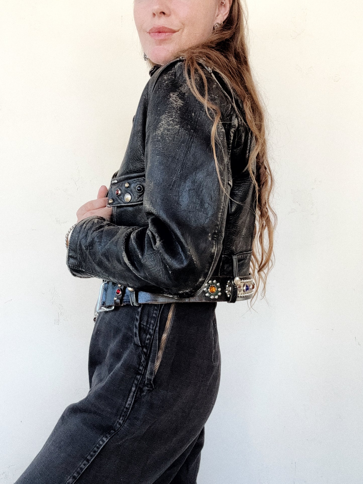 1947 Rare Embellished Harley Davidson Cycle Queen Moto Jacket- S/M