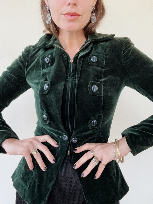 1940s Unique Emerald Green Velvet Jacket- S