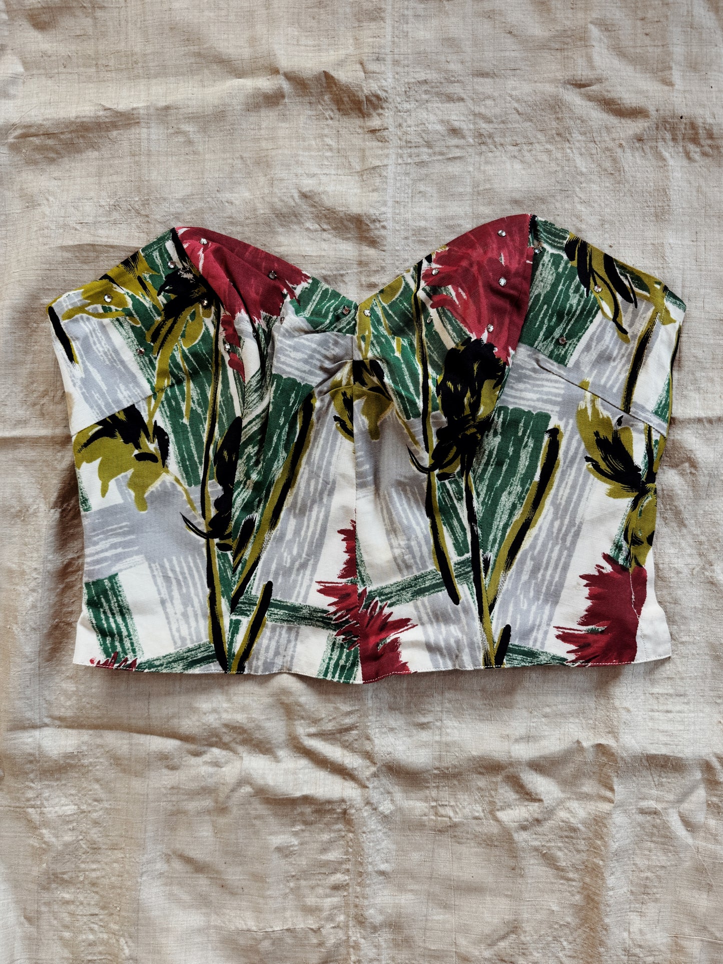 1950s Atomic Print Rhinestone Bustier- M