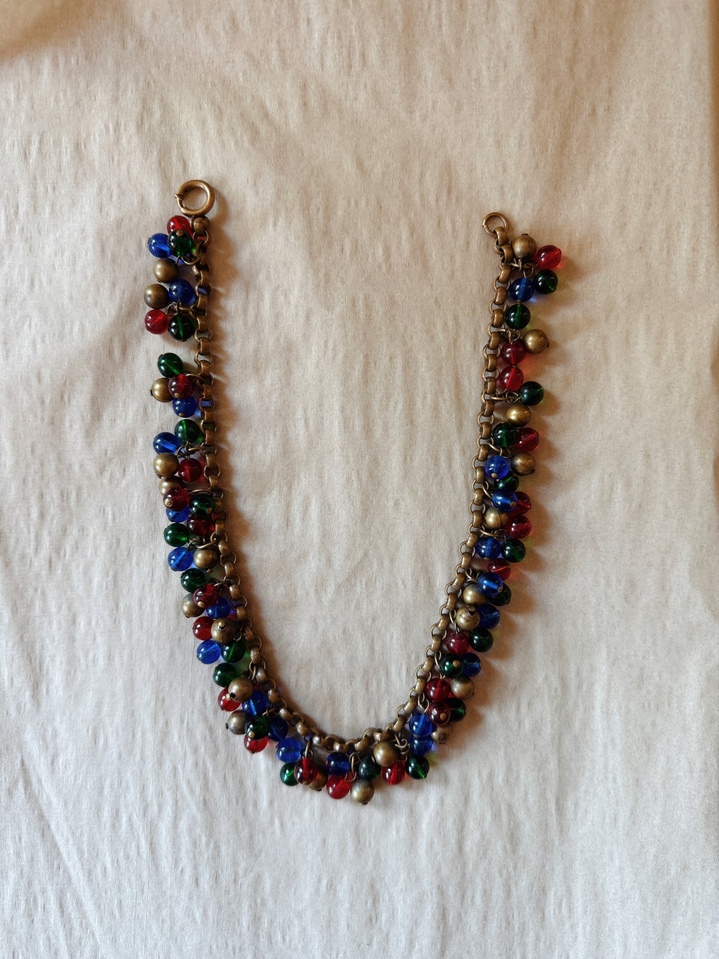 1930s Czech Glass + Brass Cluster Necklace