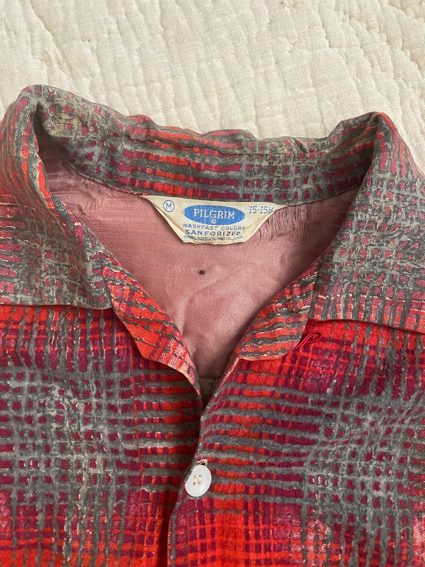 1950s Men’s Red + Burgundy Flannel Gaucho Shirt- M/L