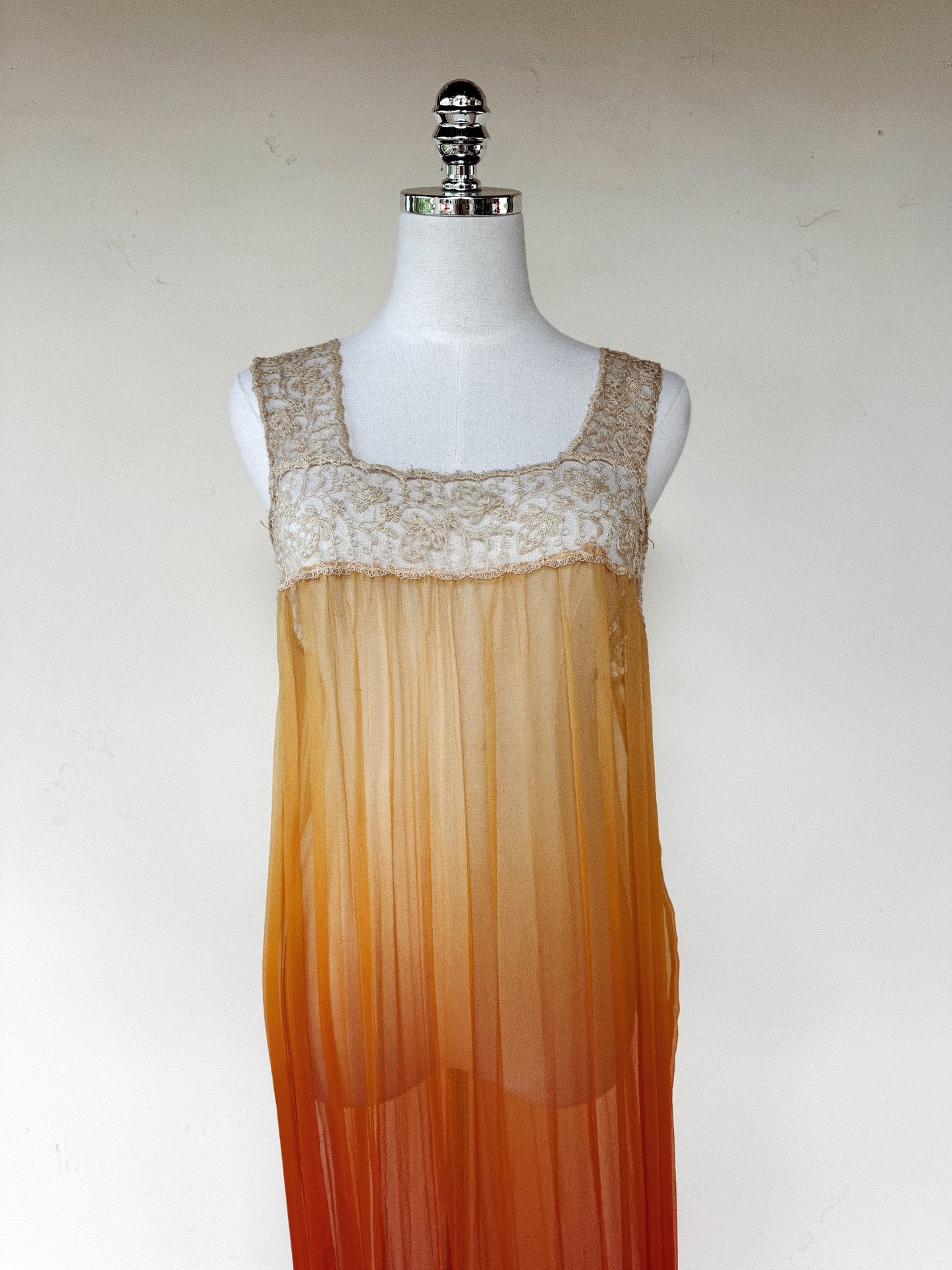 1920s Radiant Orange Ombré Silk Chiffon Ensemble- S/M