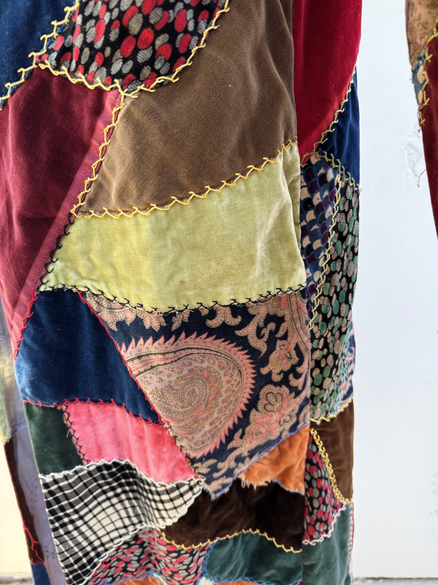 1930s/40s Velvet Crazy Quilt Patched Duster Coat