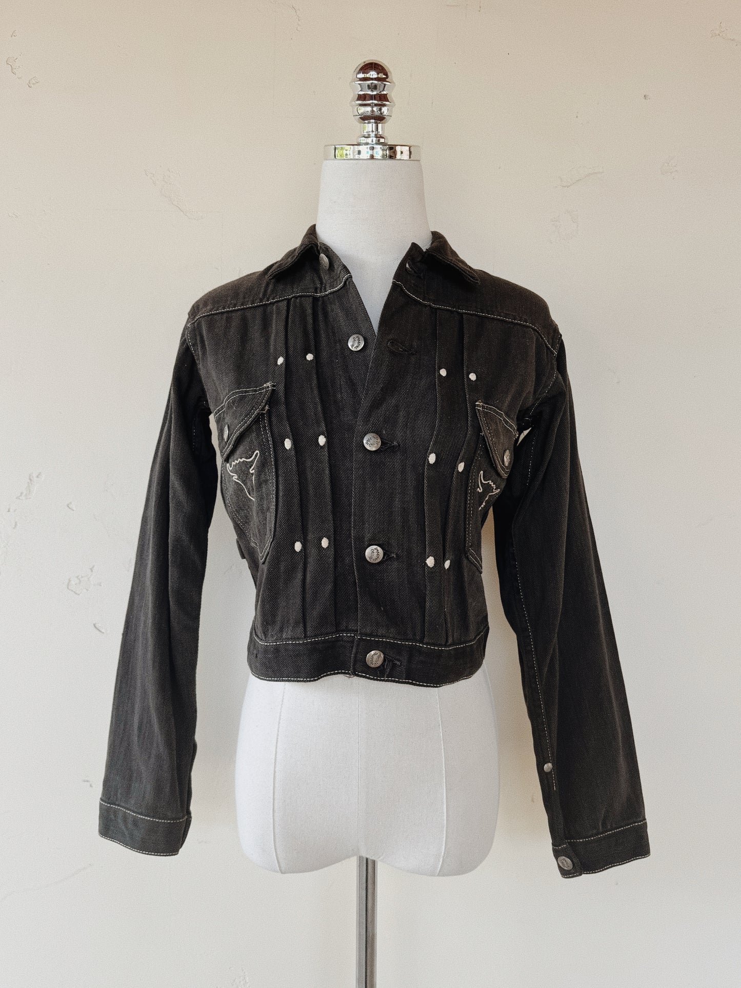 1950s Black Cropped Denim Blue Bell Hopalong Cassidy Selvedge Jacket- S