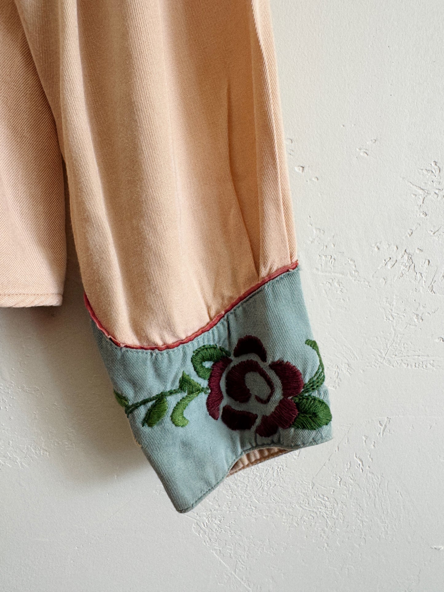 1950s Sky Blue + Purple Embroidered Western Blouse- S/M