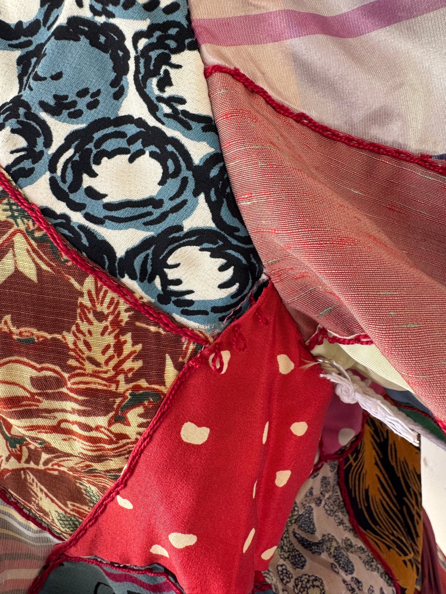 1940s Crazy Quilt Dressing w/ Rayon Patches- S/M-M