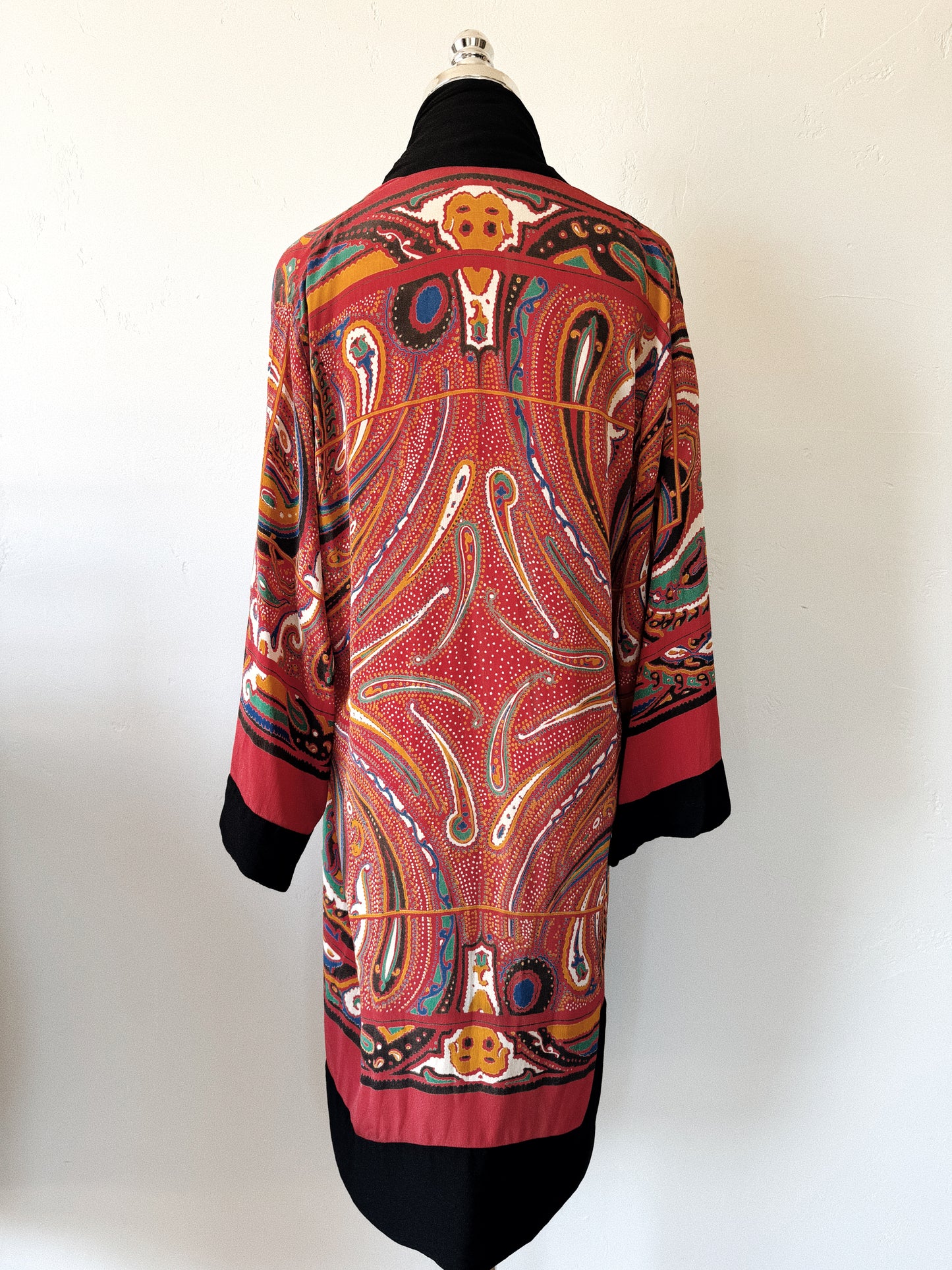 1920s Avant Garde Paisley Silk Crepe Duster Robe- S-L