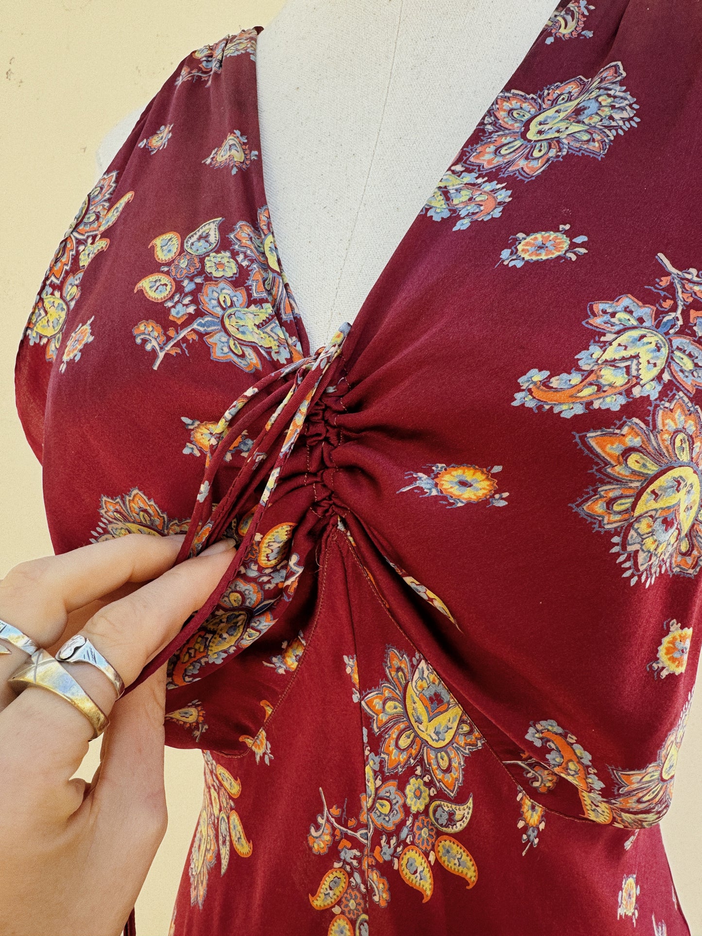 1940s Cabernet Paisley Silk Printed Slip Dress- M
