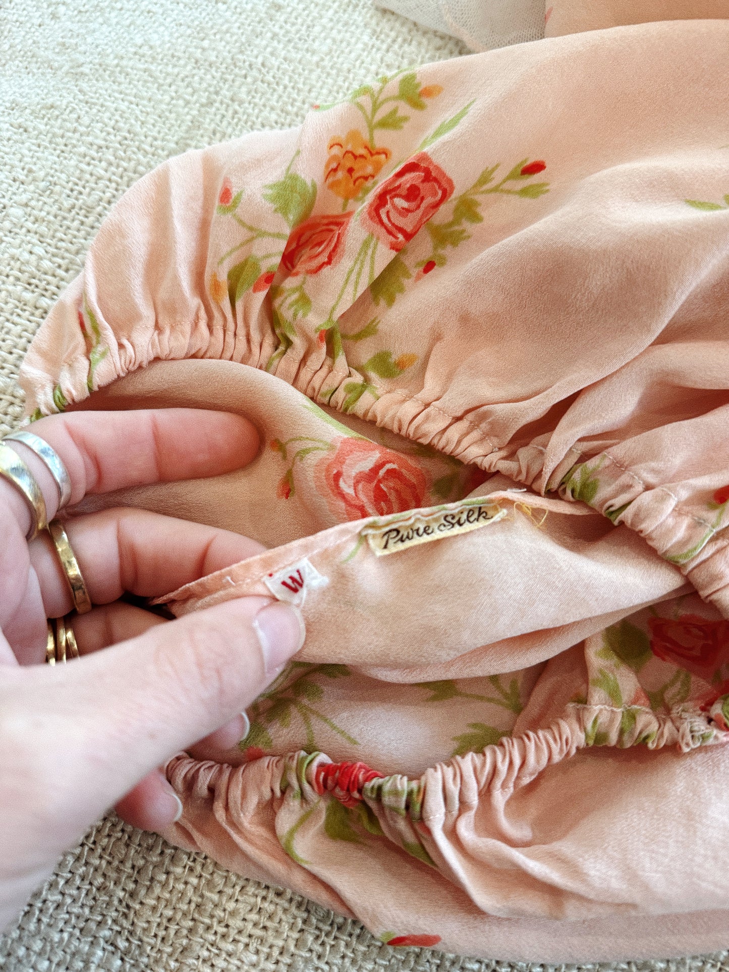 1930s Peach Silk Floral Tap Shorts w/ Net Ruffled Hem- S/M