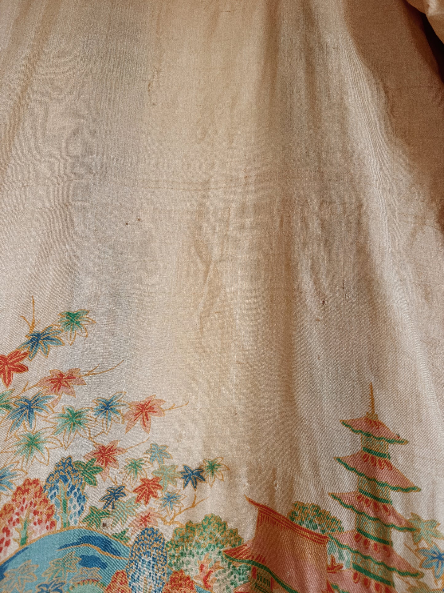 1920s Green Printed Pongee Silk Duster Robe