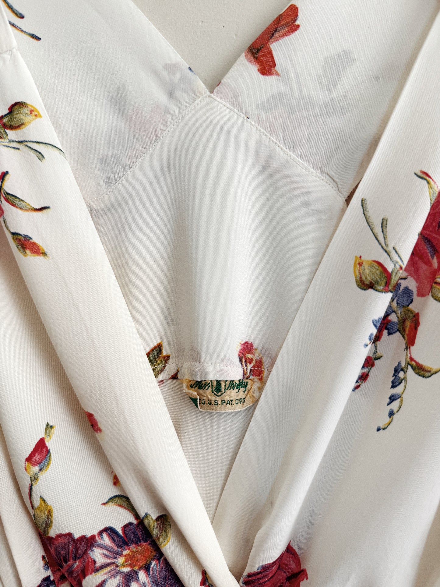 1940s White Cold Rayon Floral Razor Back Slip Dress- L