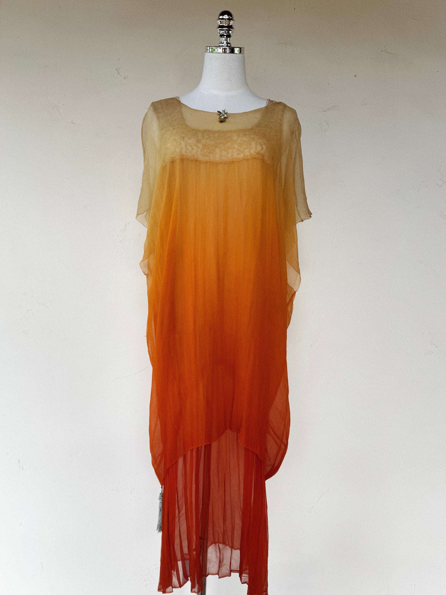 1920s Radiant Orange Ombré Silk Chiffon Ensemble- S/M
