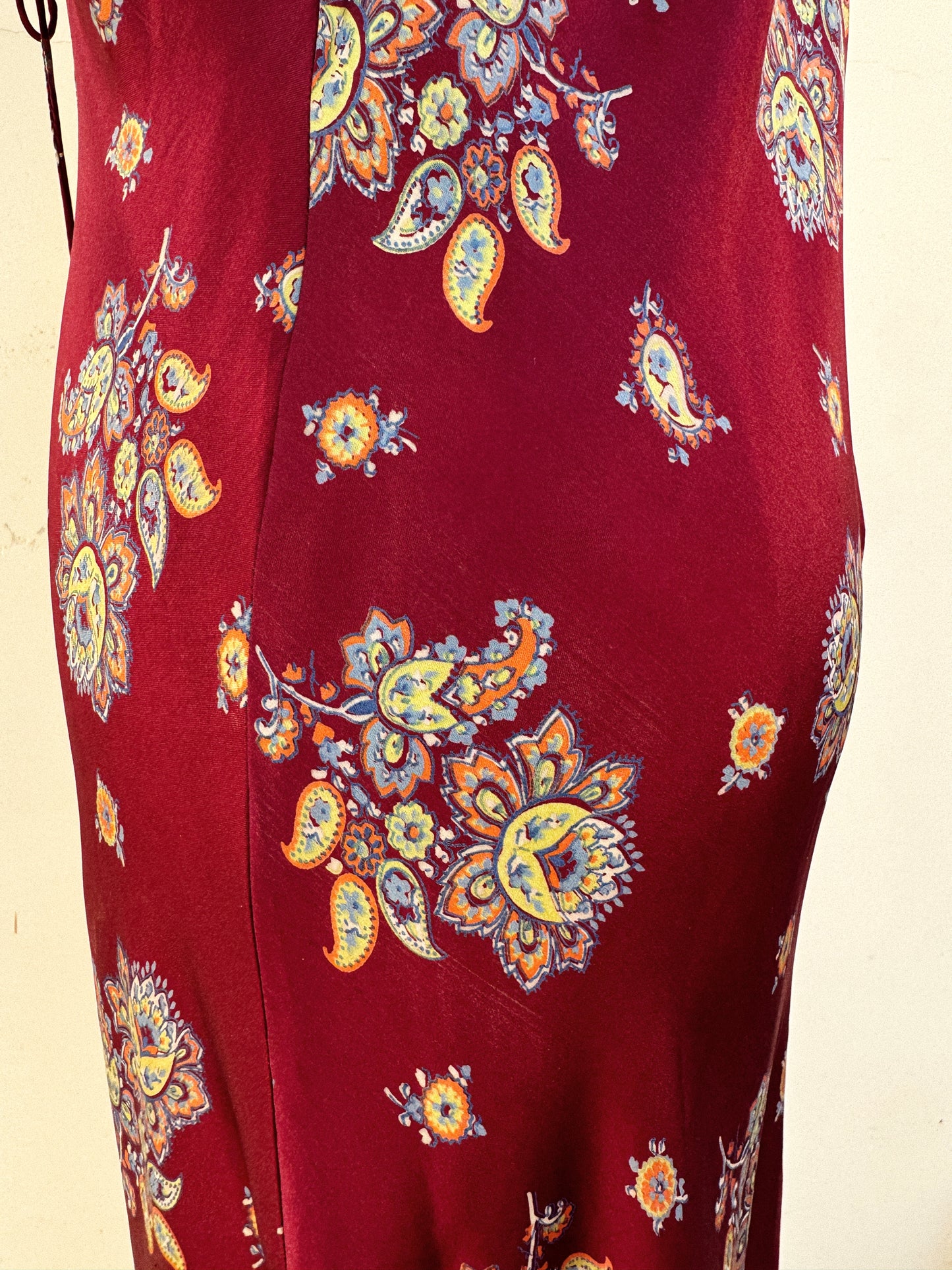 1940s Cabernet Paisley Silk Printed Slip Dress- M