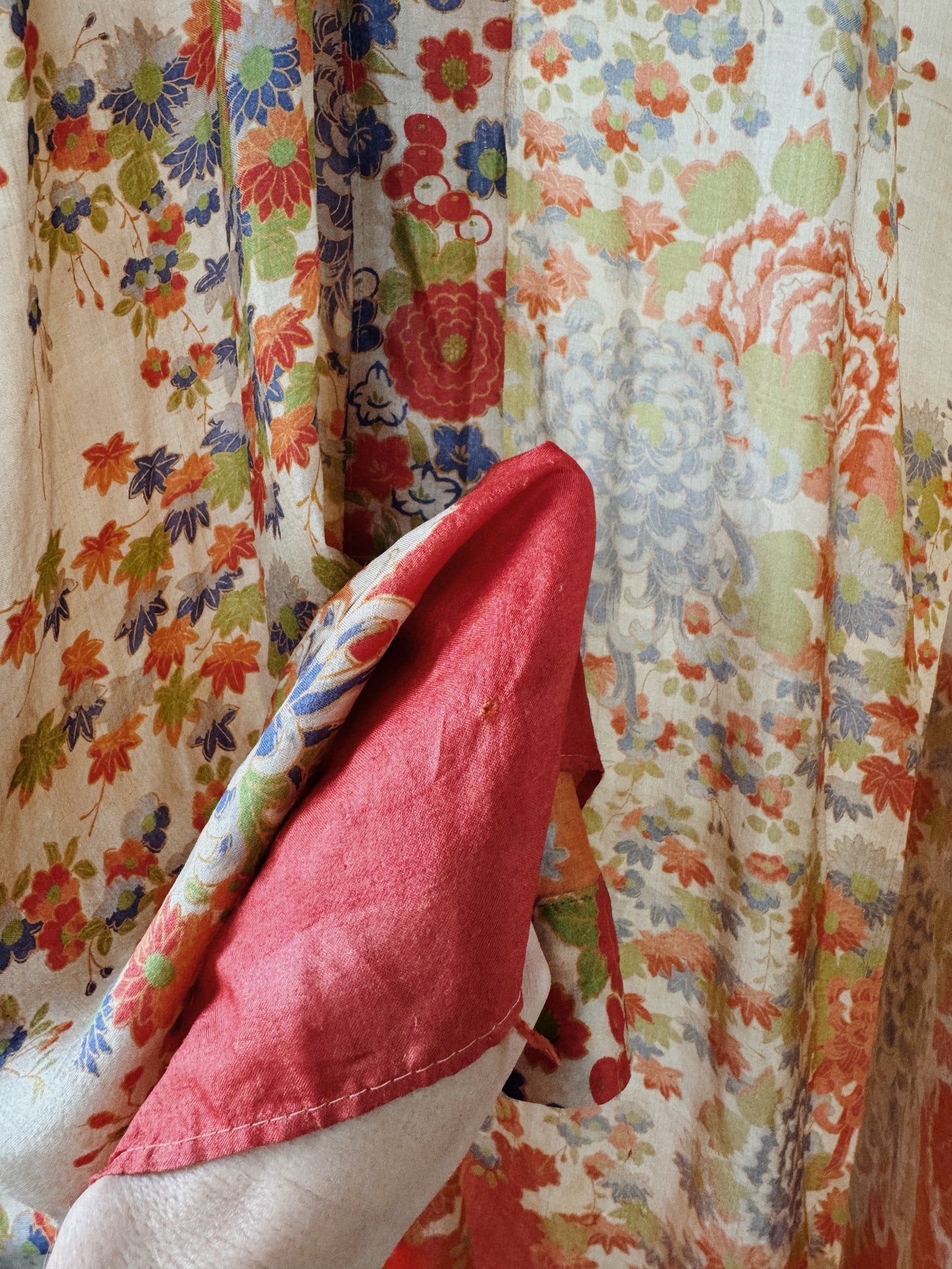 1920s Unique Chartreuse + Orange Pongee Silk Duster Robe