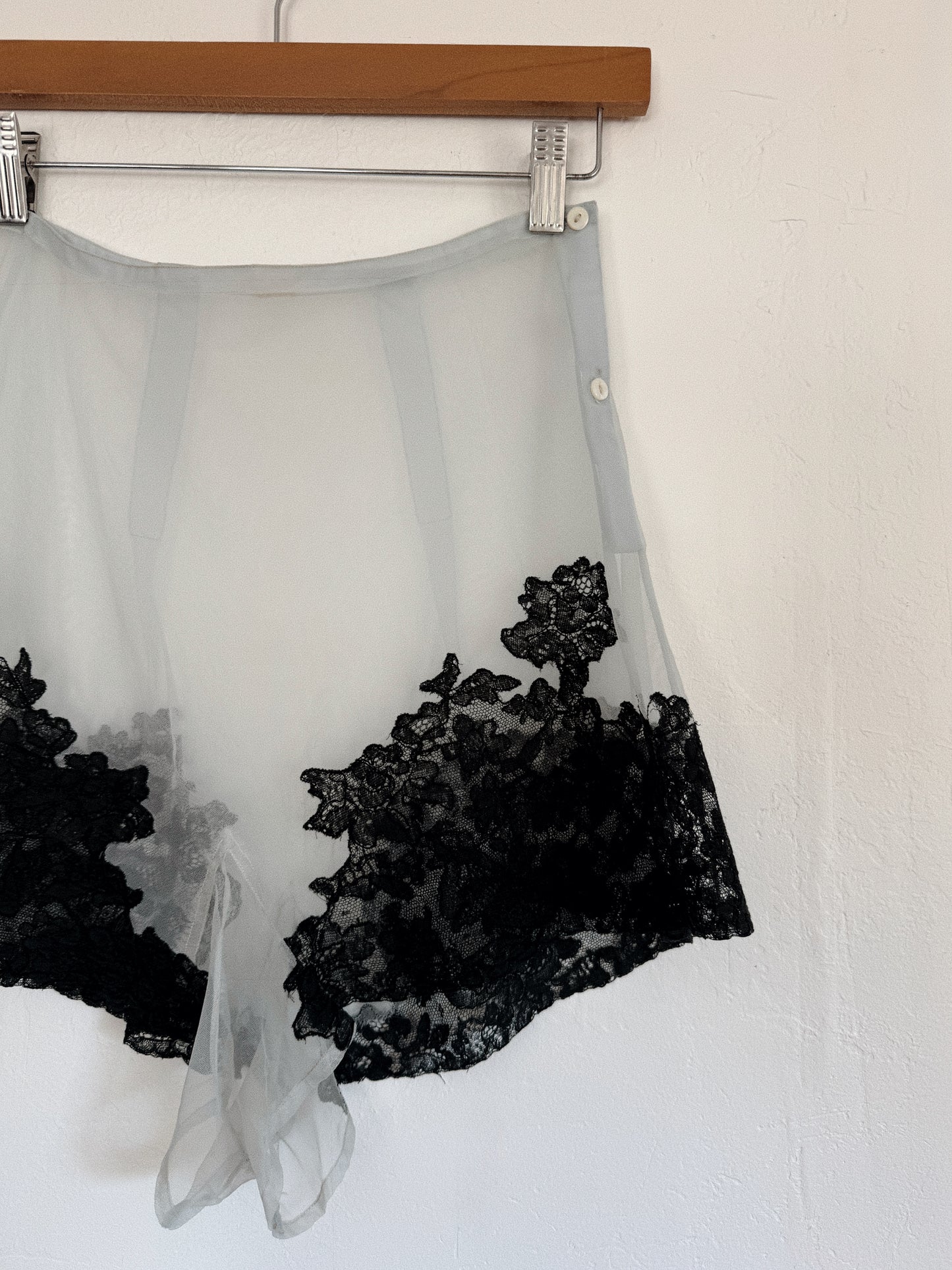 1940s Sky Blue Nylon Net Tap Shorts w/ Black Lace- S