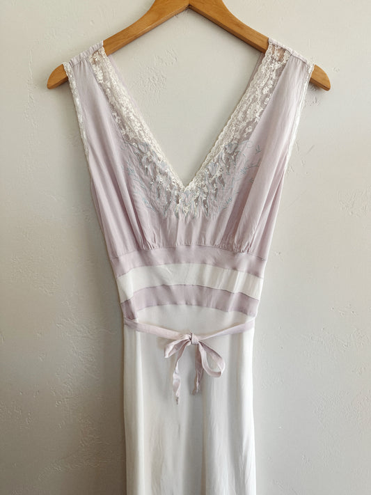 1940s Lavender + Periwinkle Floral Slip Dress- S/M