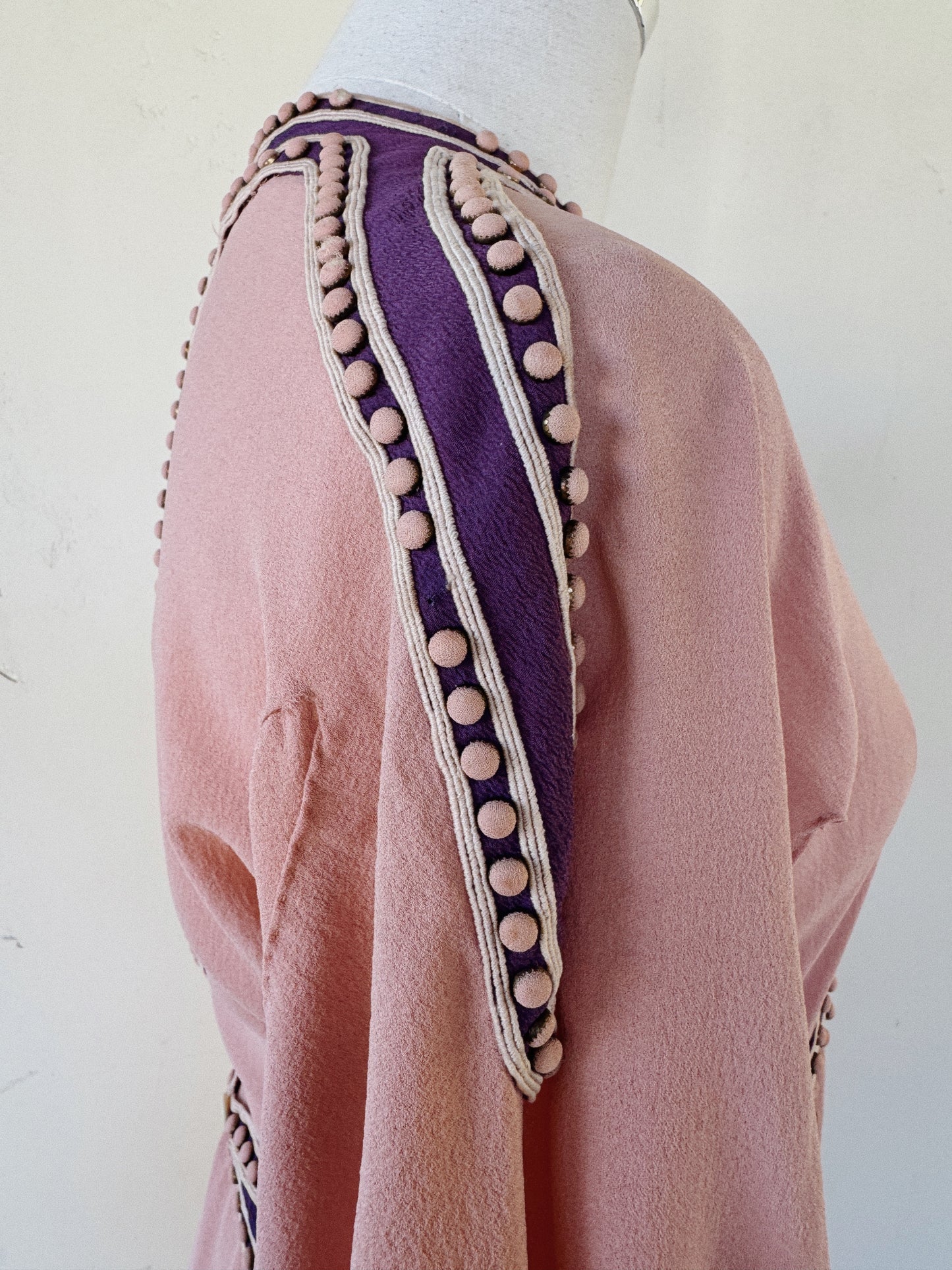 1930s Raspberry + Grape Sherbet Crepe Wrap Dress w/ Studs + Angel Sleeves- S/M