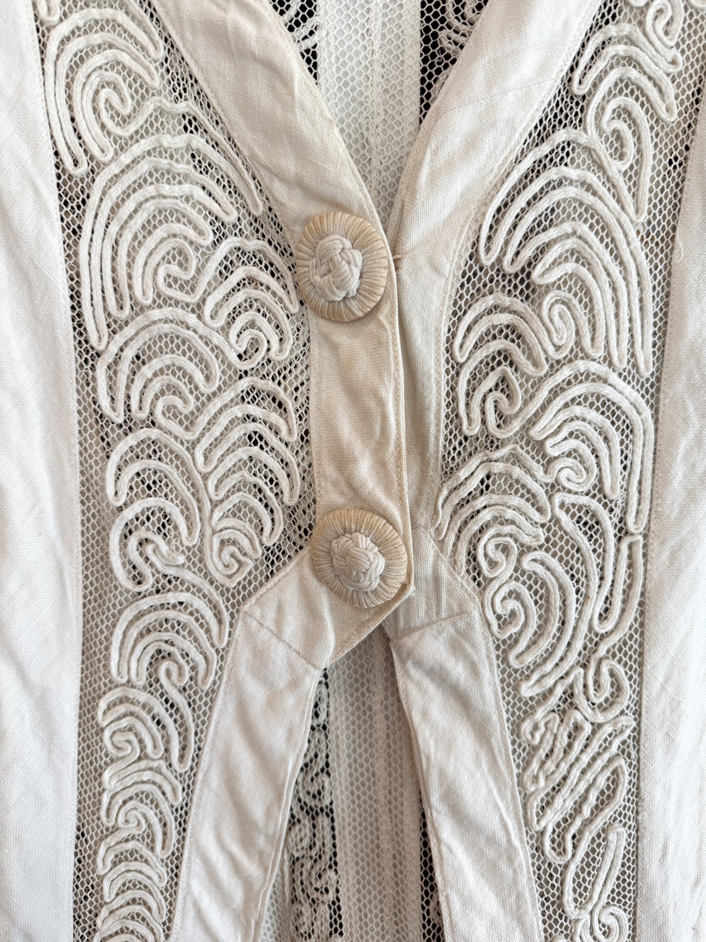 Edwardian White Linen + Net Soutache Jacket- S/M
