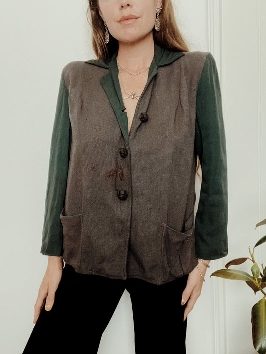 1940s Forest Green Wool + Gabardine Sportswear Jacket- M