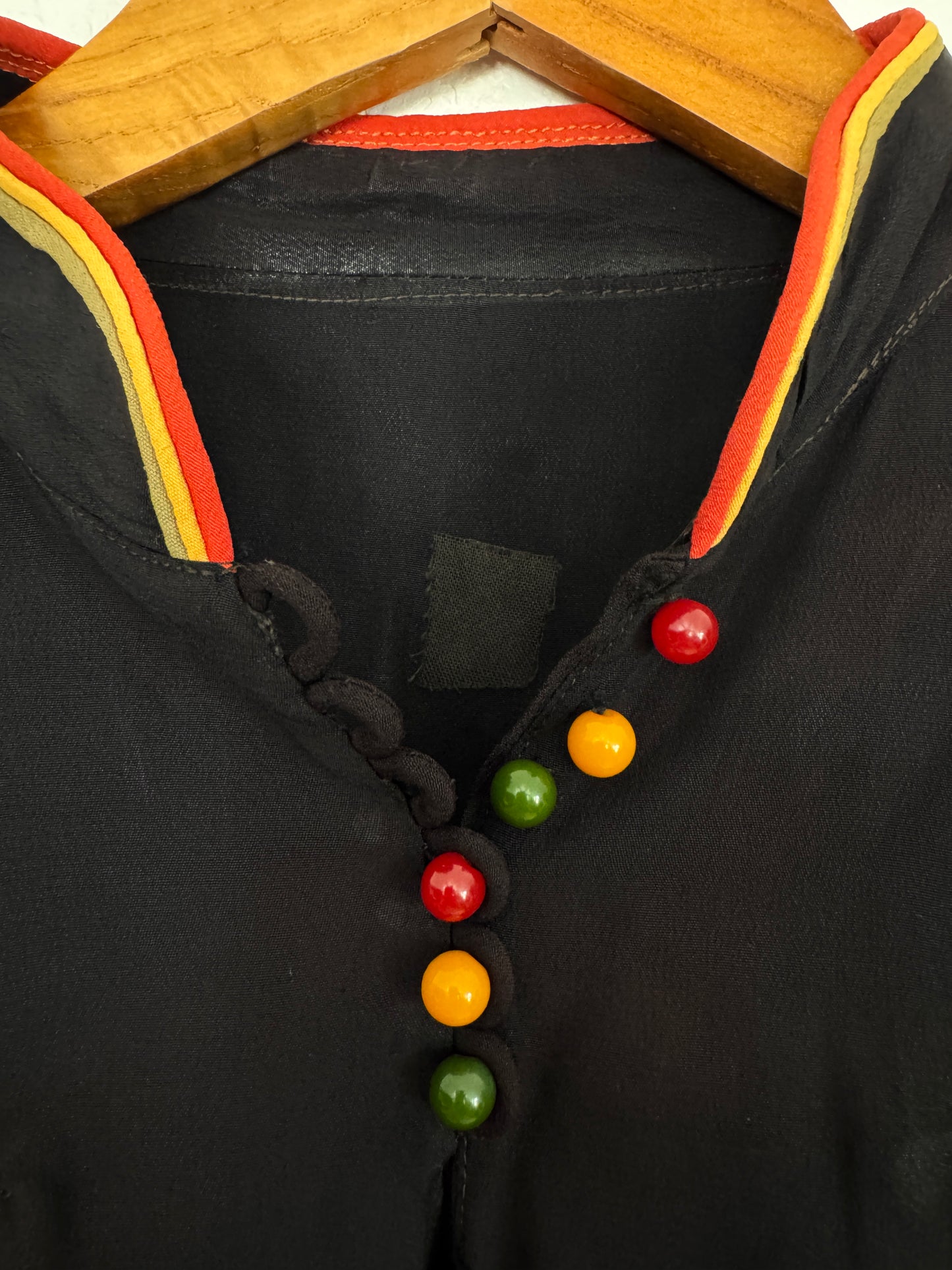 1930s Bakelite Button Silk Crepe Blouse w/ Corded Trim- S/M